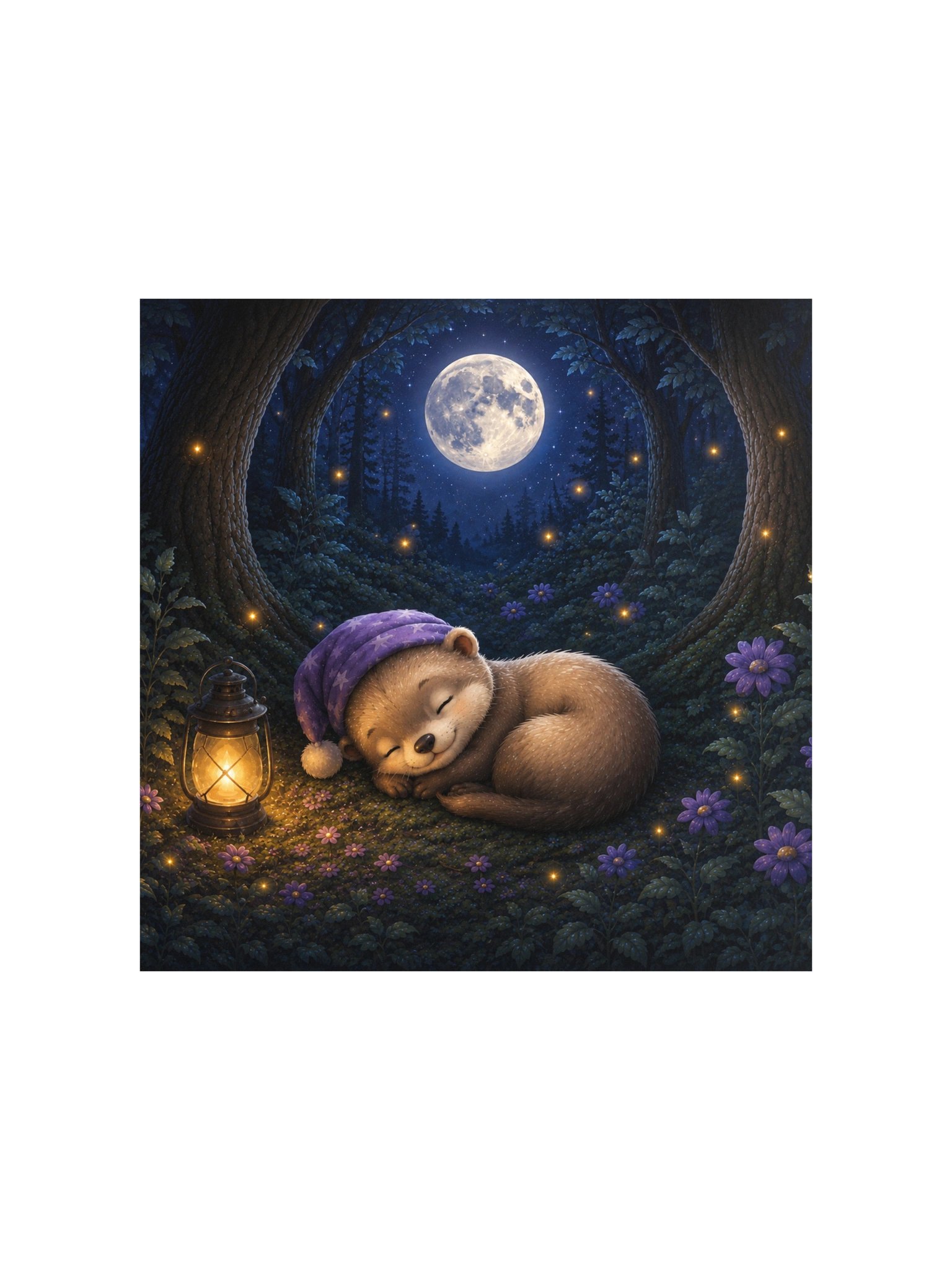 Moonlit Slumber Ferret Square Art Print | Moonlit Dreams product image (1)