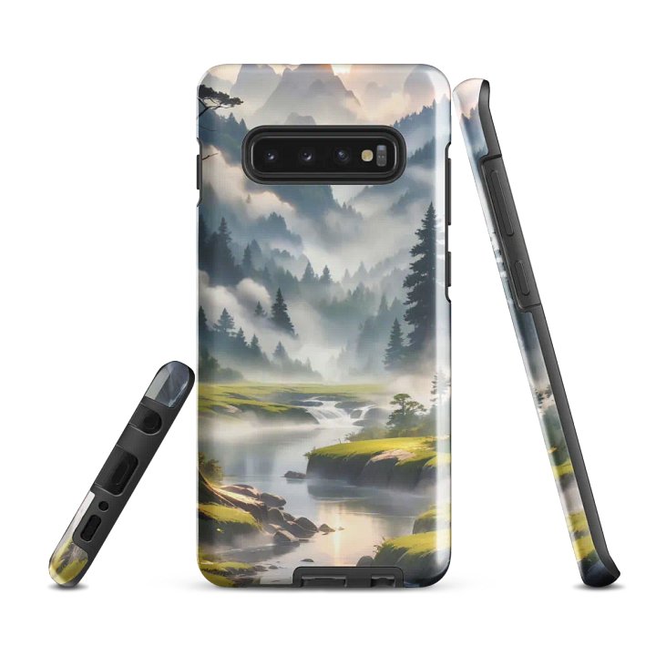 Misty Mountains Samsung Tough Case – Enchanting Forest River in Morning Fog product image (3)