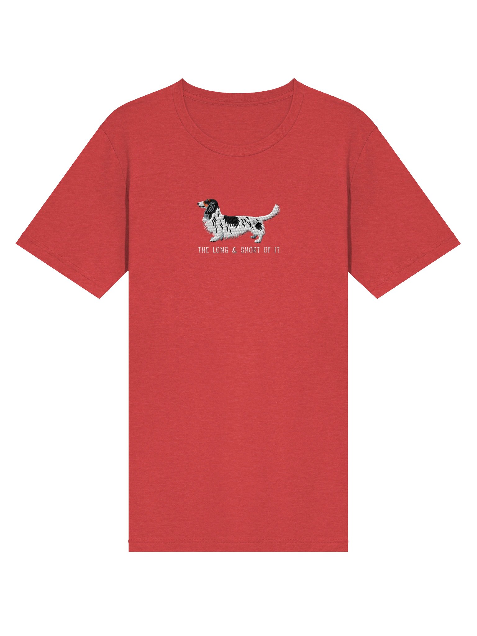 The Long & Short of It T-Shirt(Embroidered) of a Longhaired Dachshund(Pied Black & White) product image (51)