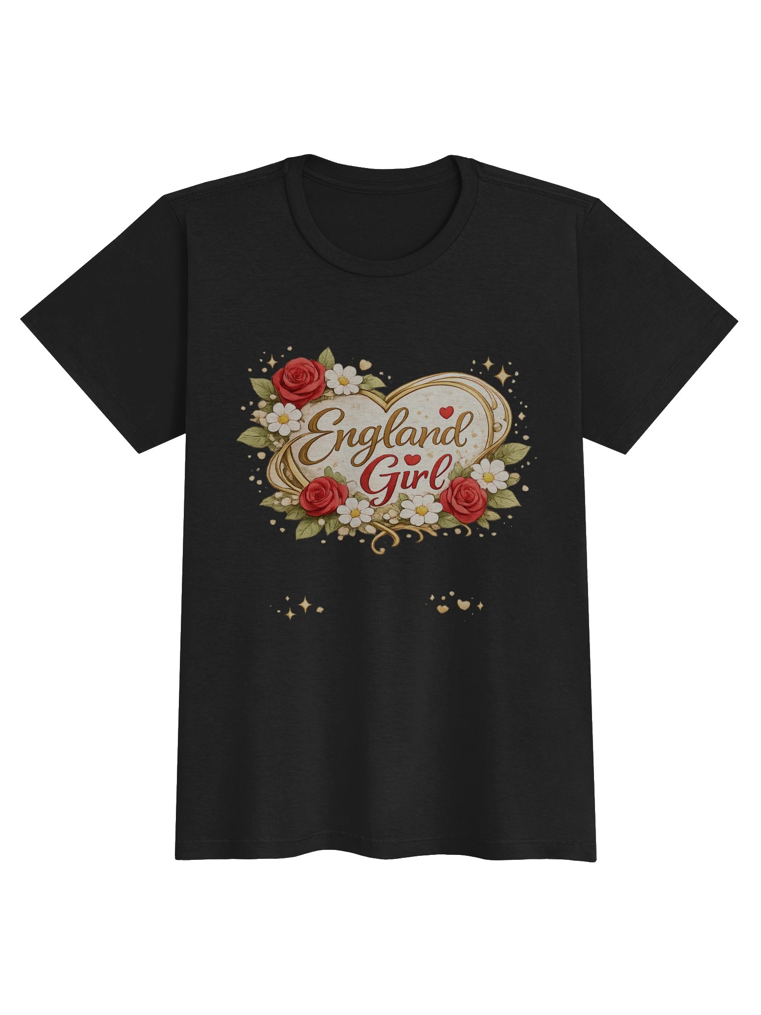 England Girl Women’s Heritage T-Shirt | Elegant Floral Heart & Gold Script Graphic Tee – 2026 Edition product image (2)