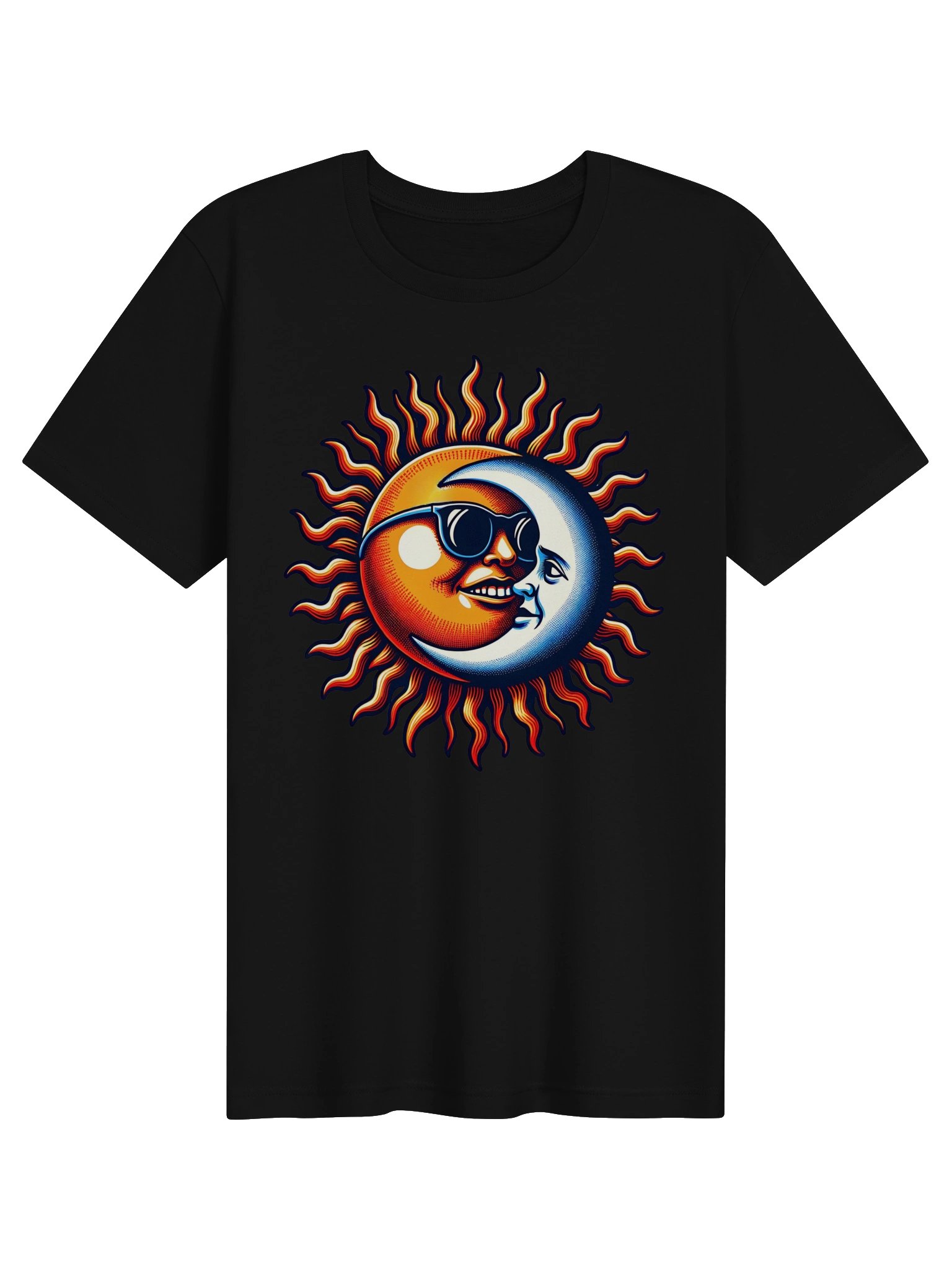 🌞 Sun and Moon Retro Fusion T-Shirt – Cool Cosmic Design with Shades | Groovy Celestial Yin-Yang Tee product image (10)