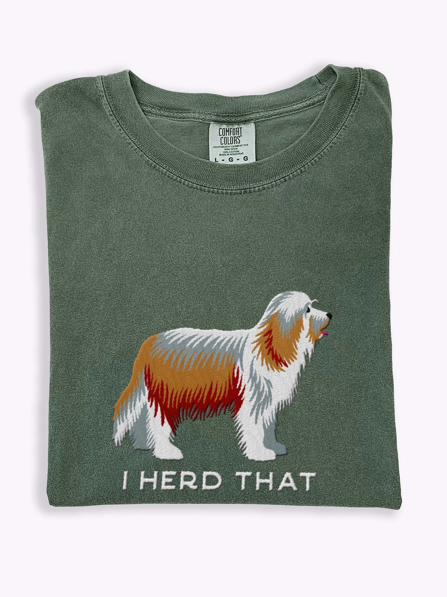 I Herd That T-Shirt(Embroidered) of a Bearded Collie(Tan) product image (1)