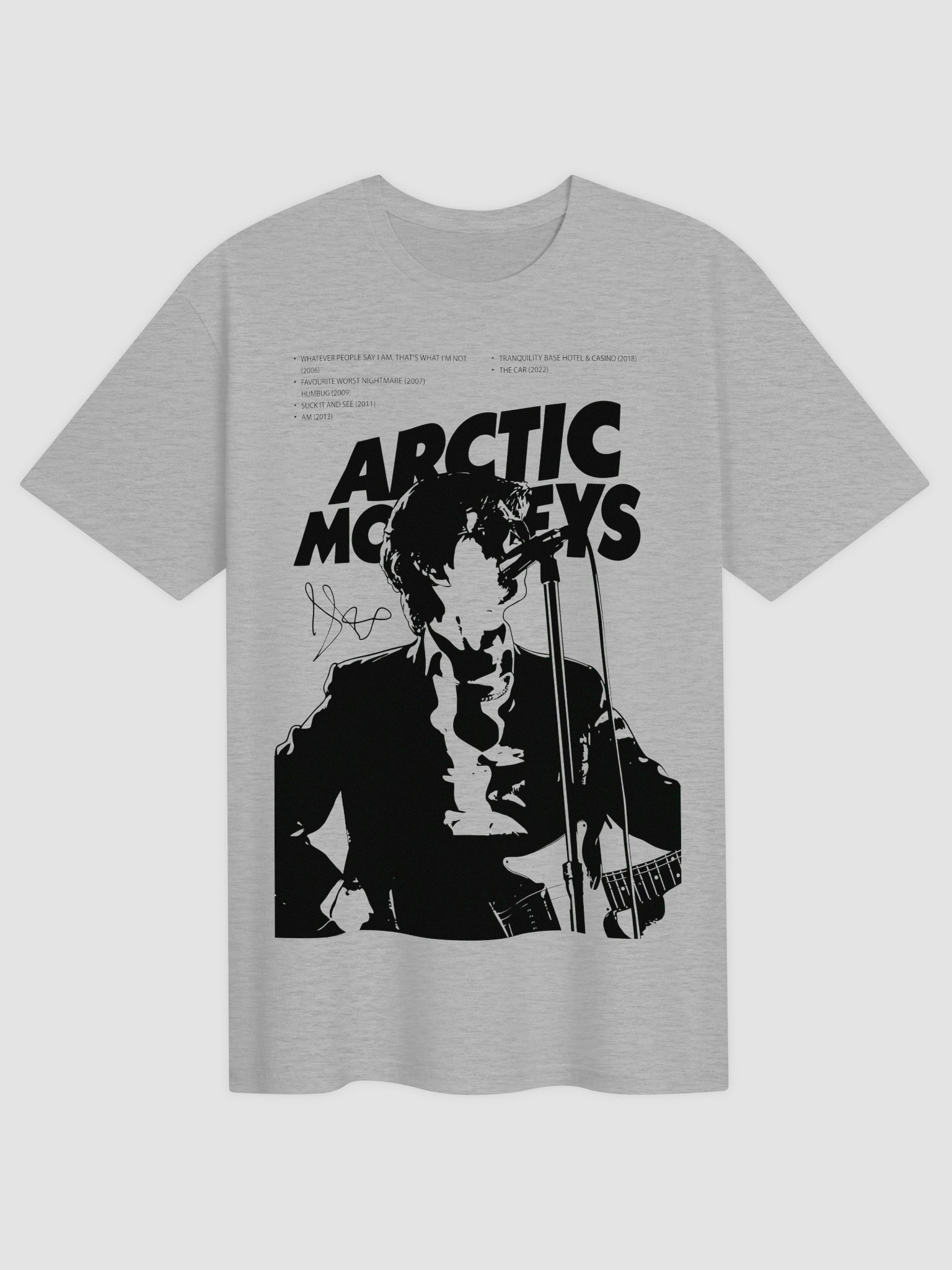 Arctic Monkeys Discography T-Shirt | Alex Turner Silhouette Graphic | Indie Rock Vintage Band Tee product image (1)