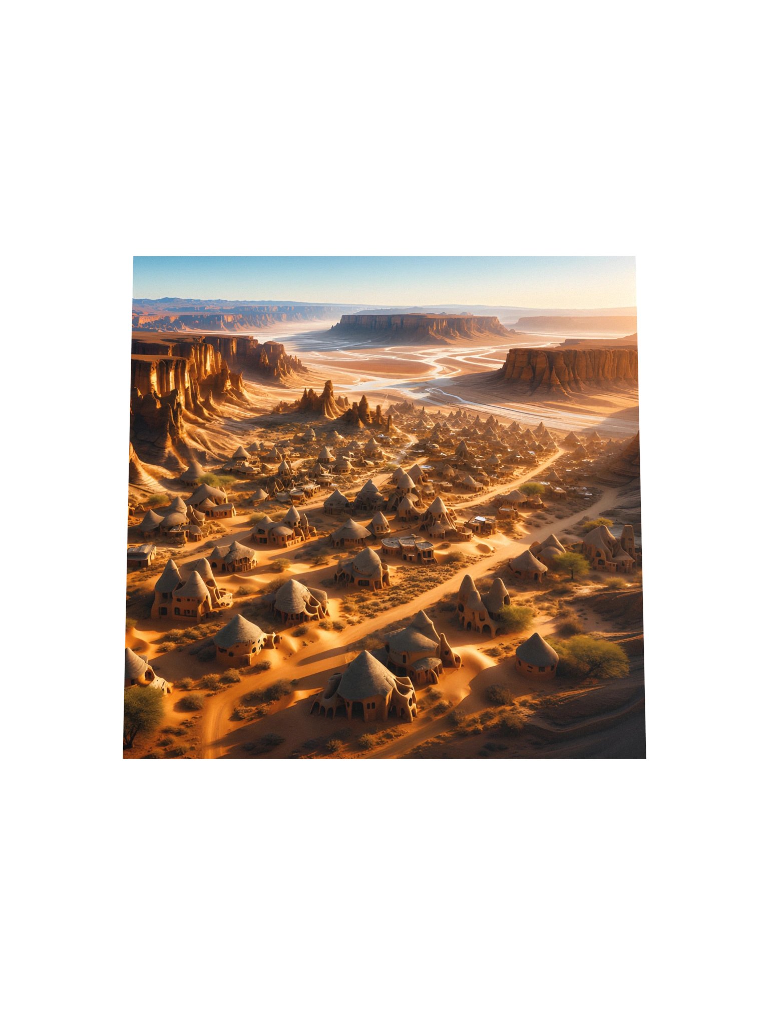 Golden Desert Village Canyon Landscape Art Print product image (5)