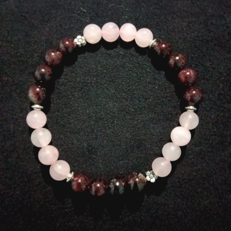 Handmade Love Bracelet | Rose Quartz & Garnet Beads | "Cosmic Connection" product image (4)