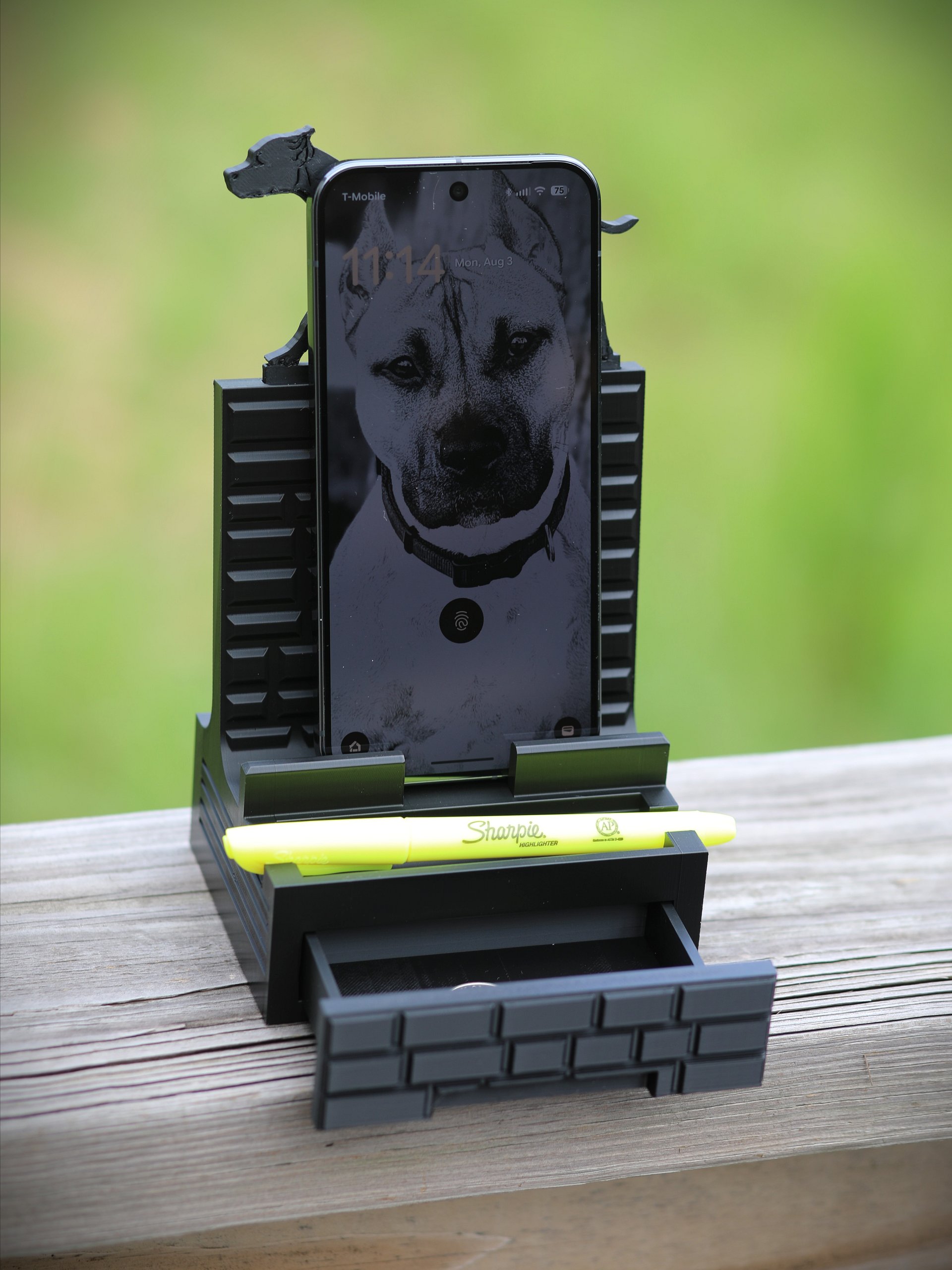 APBT Phone Stand with Drawer | Matte Black Pit Bull Desk Organizer product image (5)