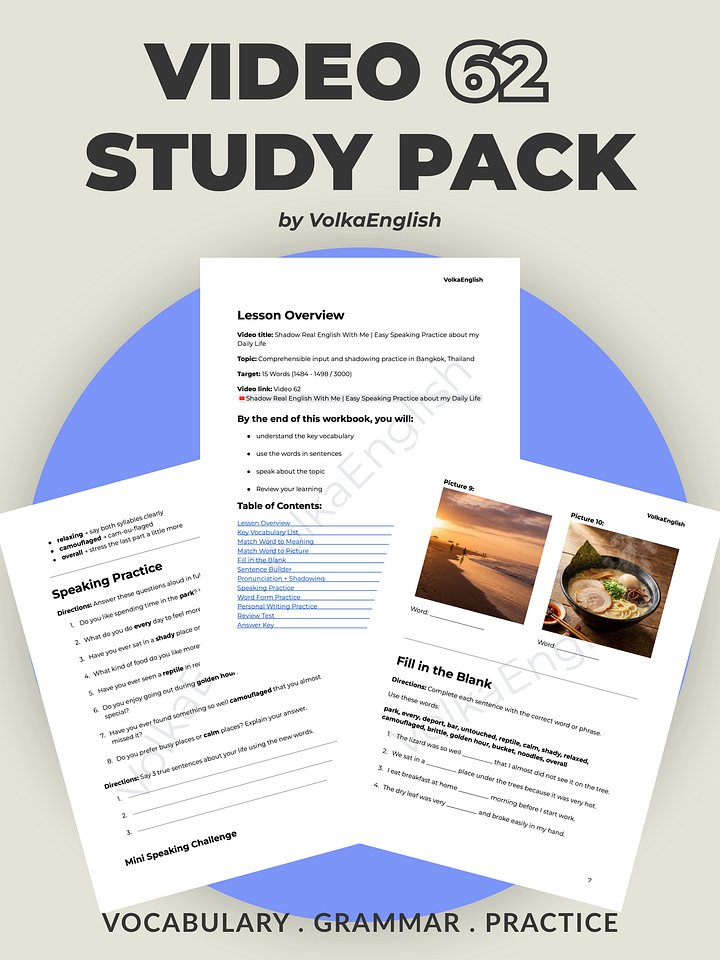 Shadow Real English With Me | Easy Speaking Practice about my Daily Life - Video 62 Study Pack product image (1)
