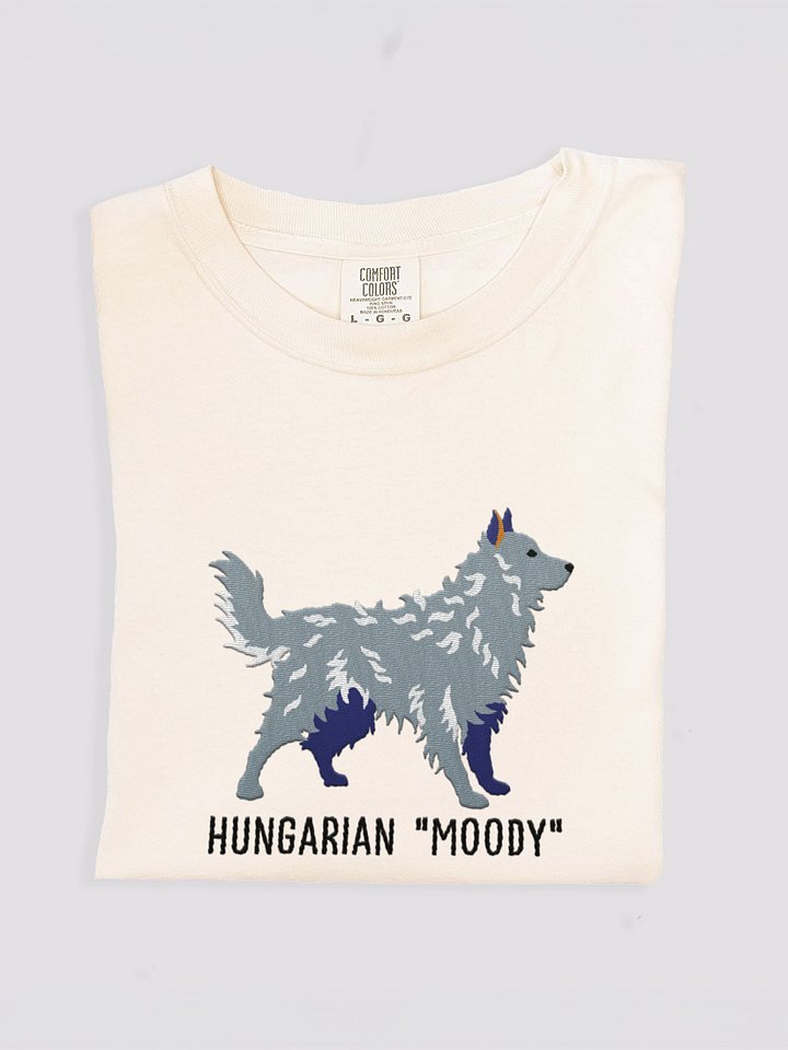 Hungarian Moody T-Shirt(Embroidered) of a Hungarian Mudi(Gray) product image (1)