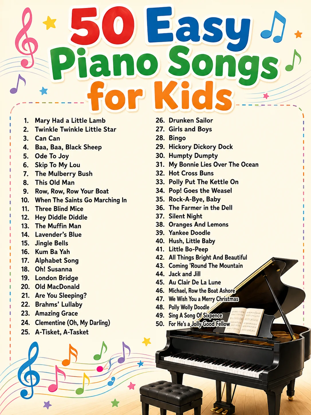 Easy Piano Songs For Kids: 50 Fun & Easy Piano Songs for Beginners — Sheet Music With and Without Letter Notes product image (4)