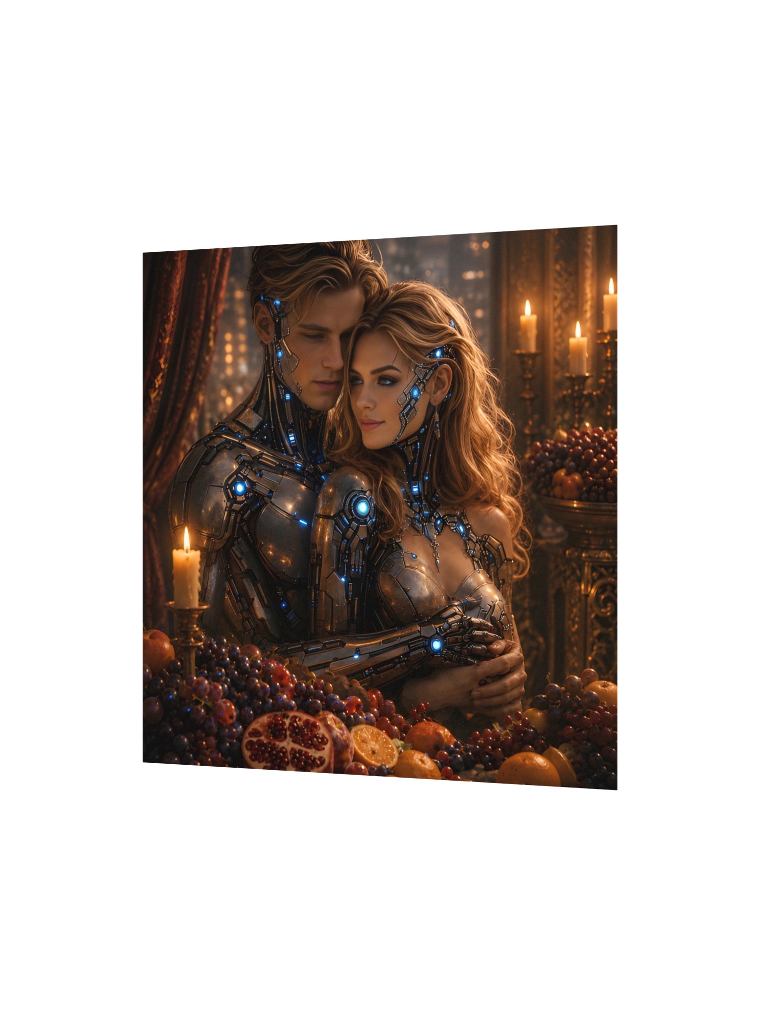 Cyberpunk Cyborg Couple Romantic Poster | Sci-Fi Neon Wall Art | Futuristic Decor product image (3)