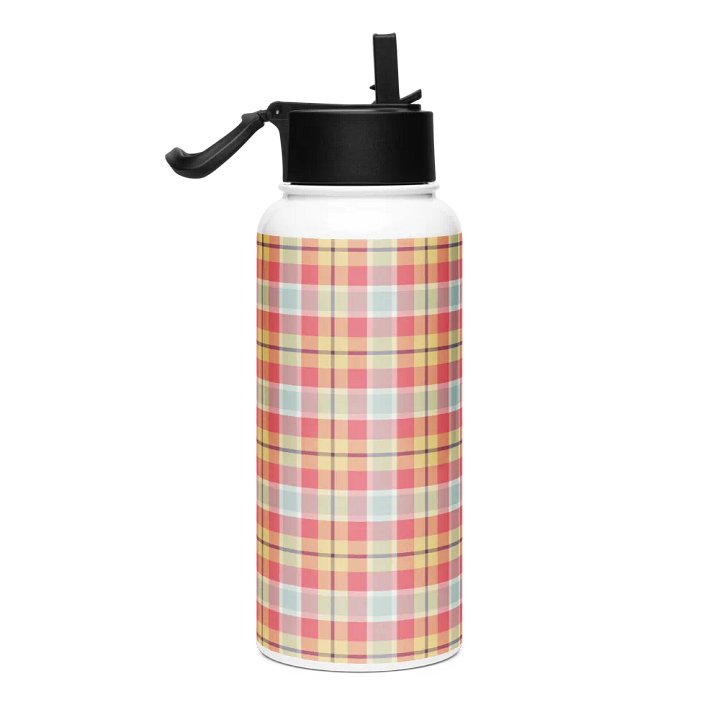Coral Pink, Yellow, and Mint Plaid Water Bottle product image (1)