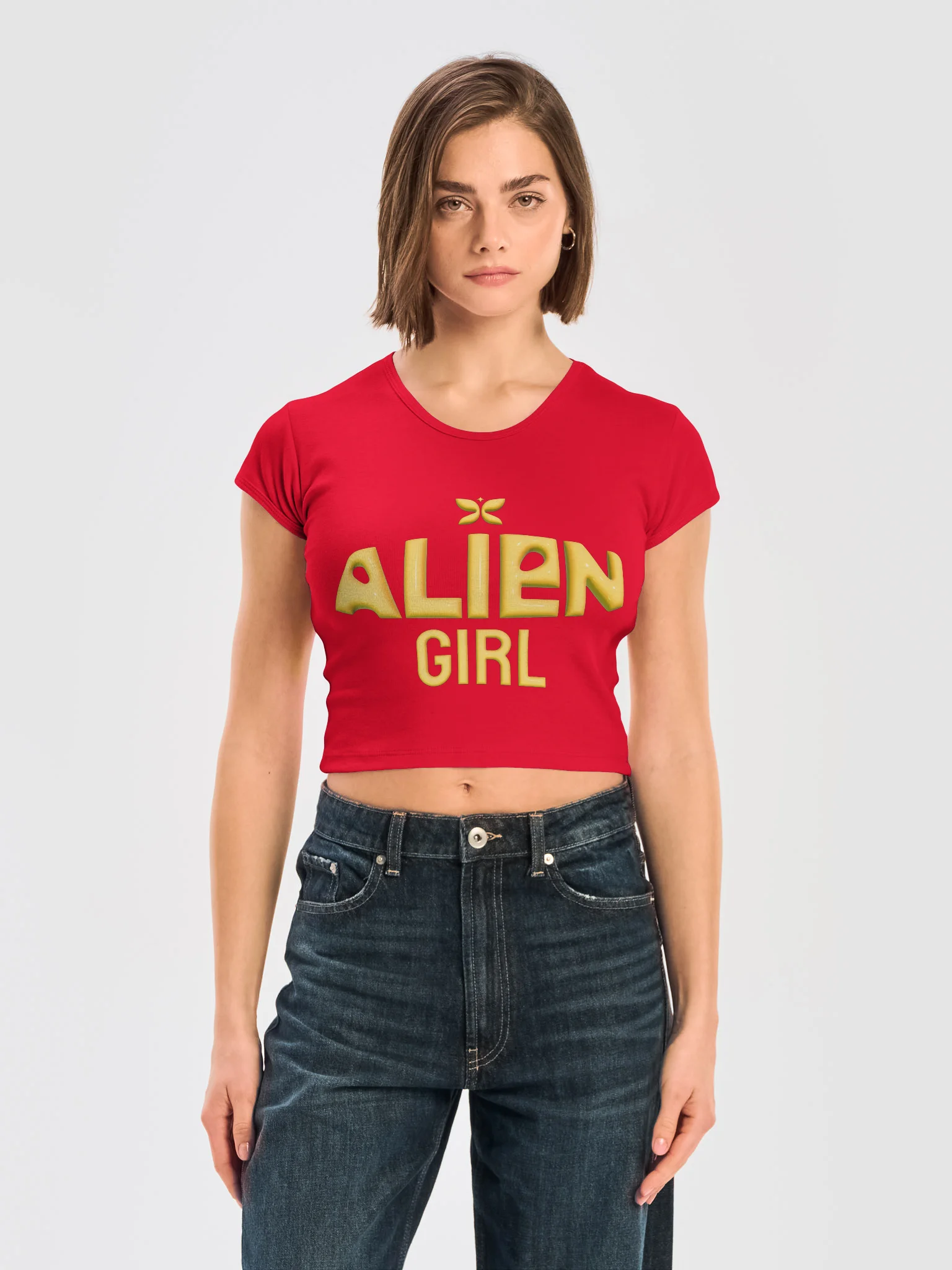 Alien Girl Yellow Graphic Baby Tee product image (3)