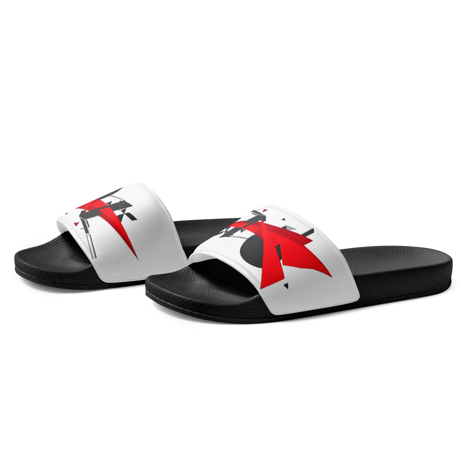 Abstract Red Bolt – White & Black Man Slide Sandals product image (1)