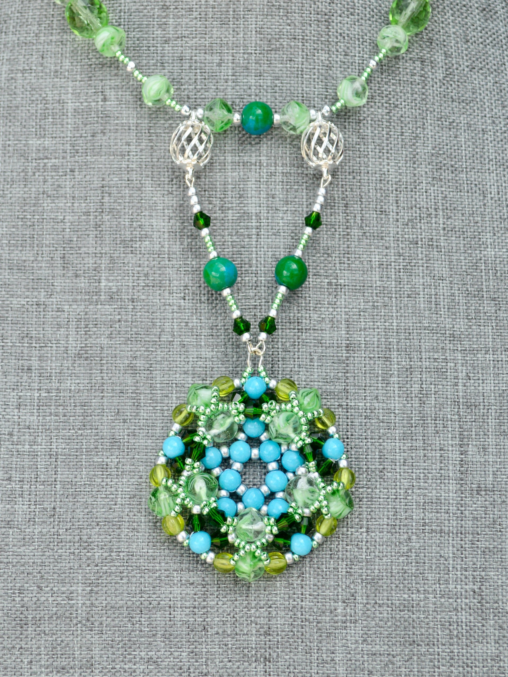 Green Blue & Silver Eclectic Handmade Pendant Necklace product image (3)