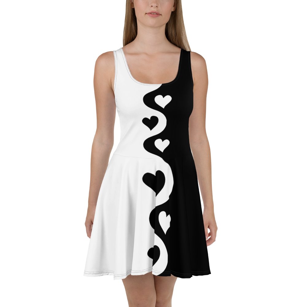 Split Half and Half Hearts Dress | Black and White product image (1)