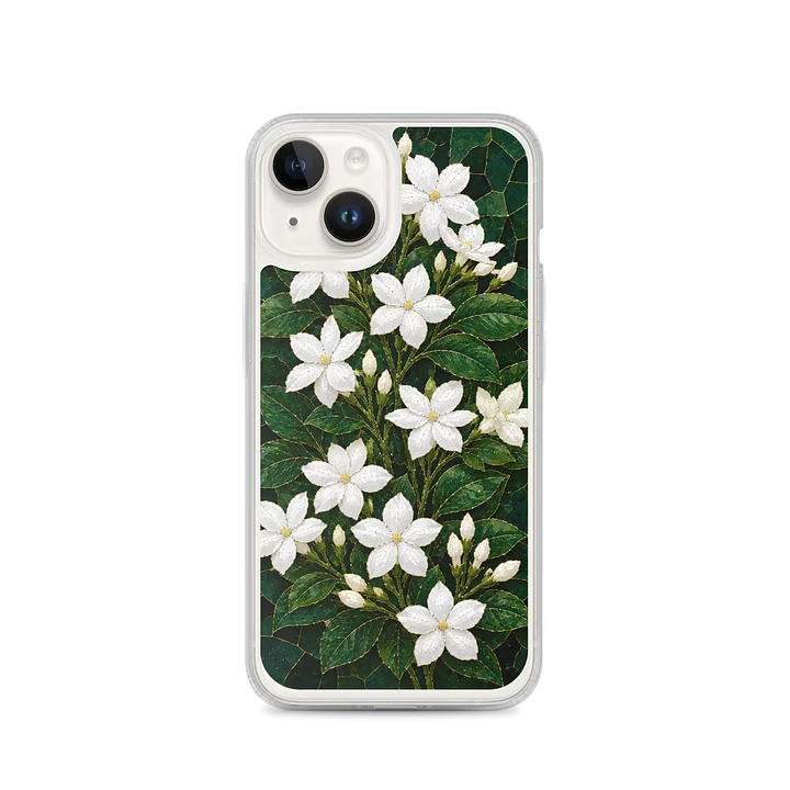 Pure White Jasmine And Dark Green Foliage Mosaic Premium Soft Silicone iPhone Case - MagSafe Compatible product image (4)