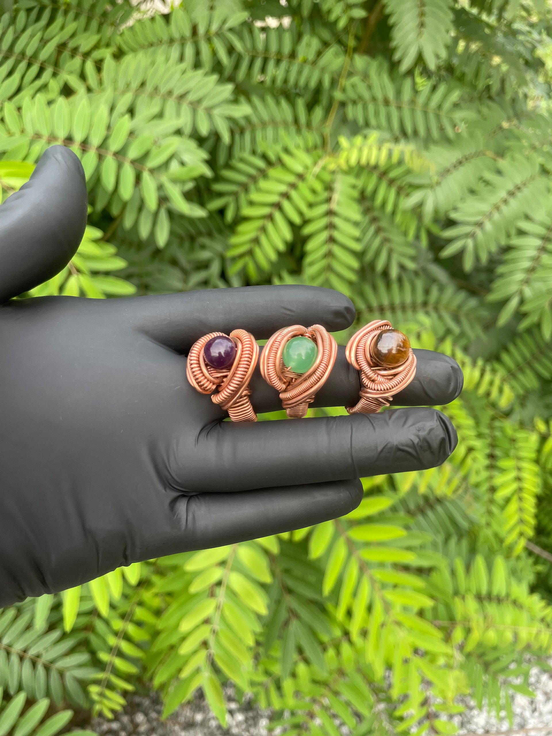 Handcrafted Copper Crystal Rings — Tiger Eye, Green Aventurine & Amethyst. product image (1)