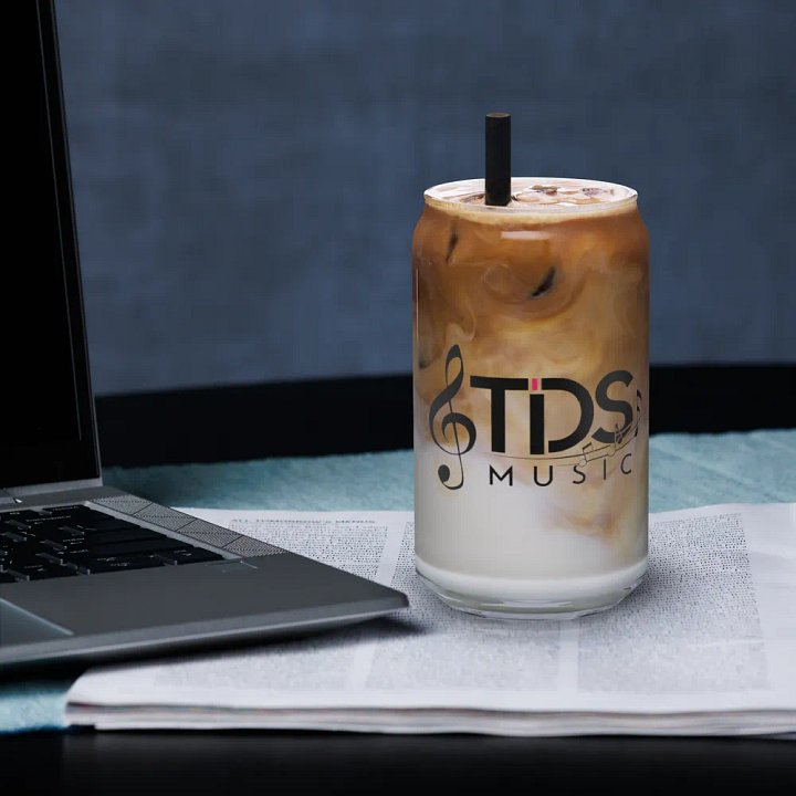 TDS Music Can-Shaped Glass with Bamboo Lid and Metal Straw - 16oz Music Themed product image (1)