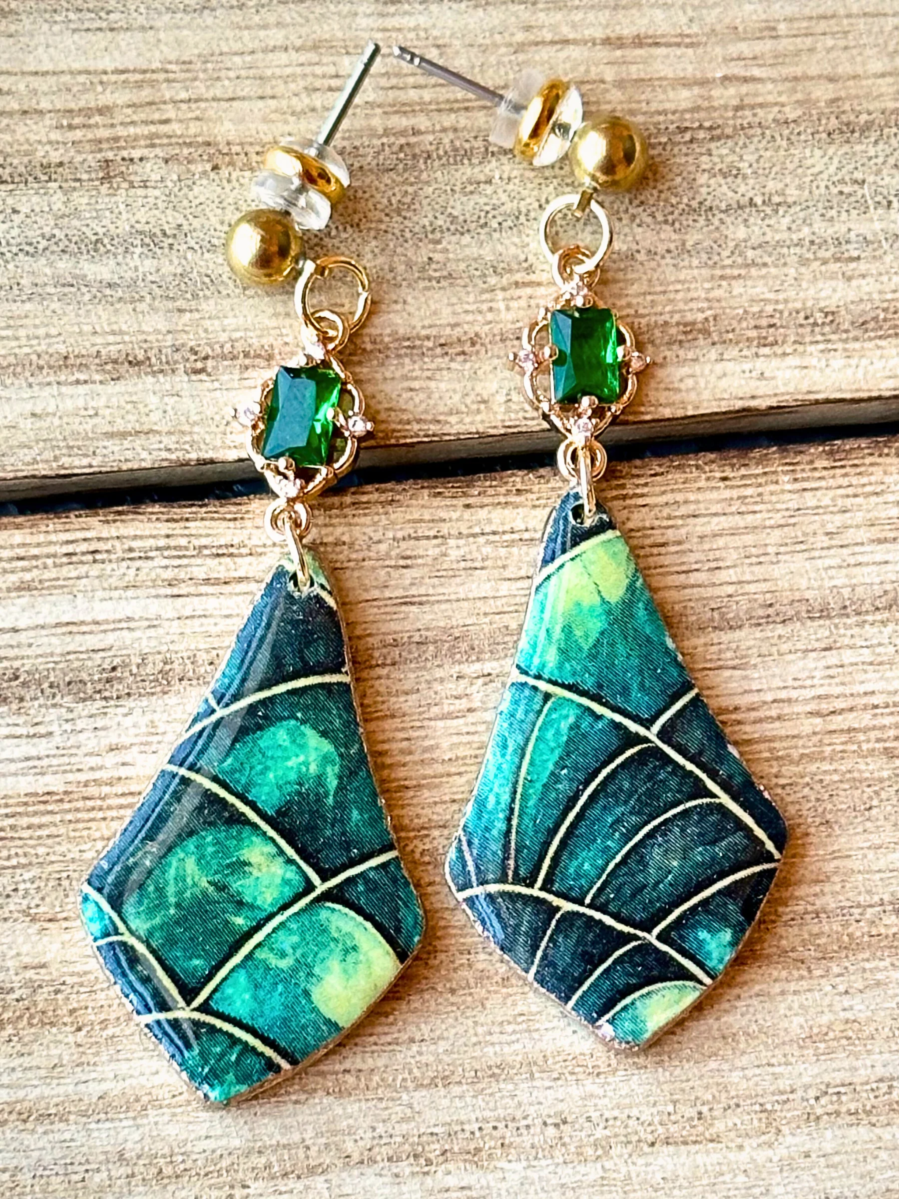 Jewel Tone Mosaic Drop Earrings – Handmade Statement Clay Dangles product image (5)