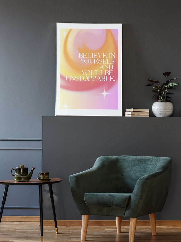 Believe in Yourself Unstoppable Poster, Vibrant Motivational Wall Art, Confidence Boosting Decor, Empowering Office Artwork, Bright Design product image (2)