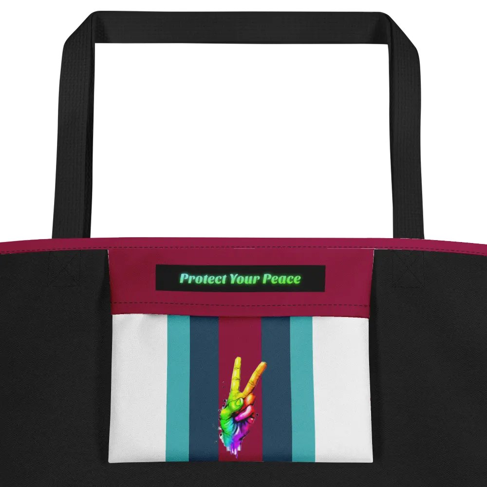 Turquoise, Burgundy, Green Stipred Protect Your Peace Tote Bag with Pocket product image (3)