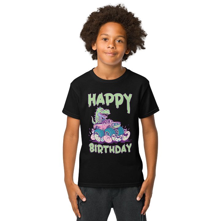Happy Birthday (Dinosaur Monster Truck) T-Shirt For Kids product image (1)