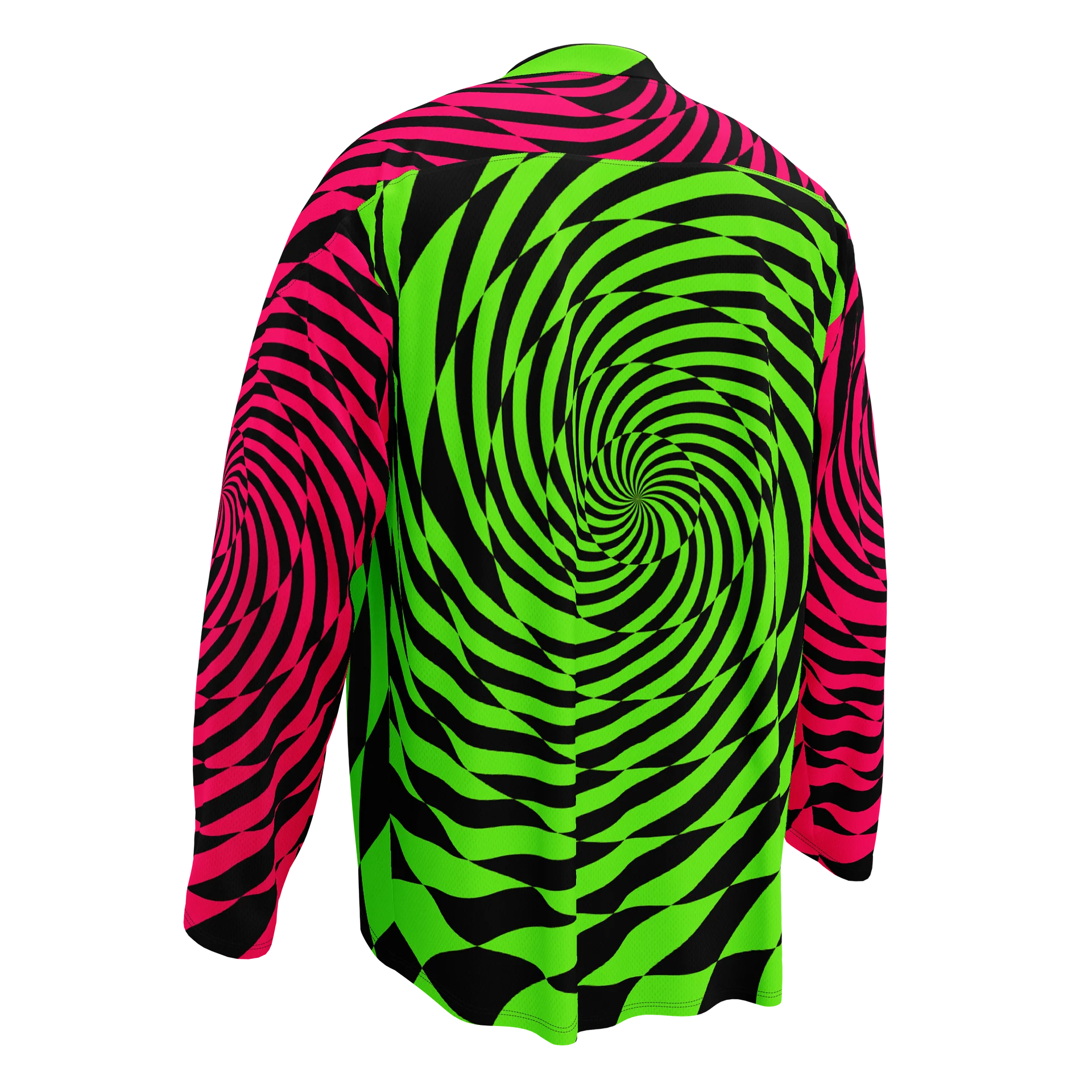 Psychedelic Rave Recycled Hockey Jersey, Trippy Spiral EDM Shirt, Techno Dance Party Festival Top, Neon Green Pink Black Alternative Clothes product image (4)