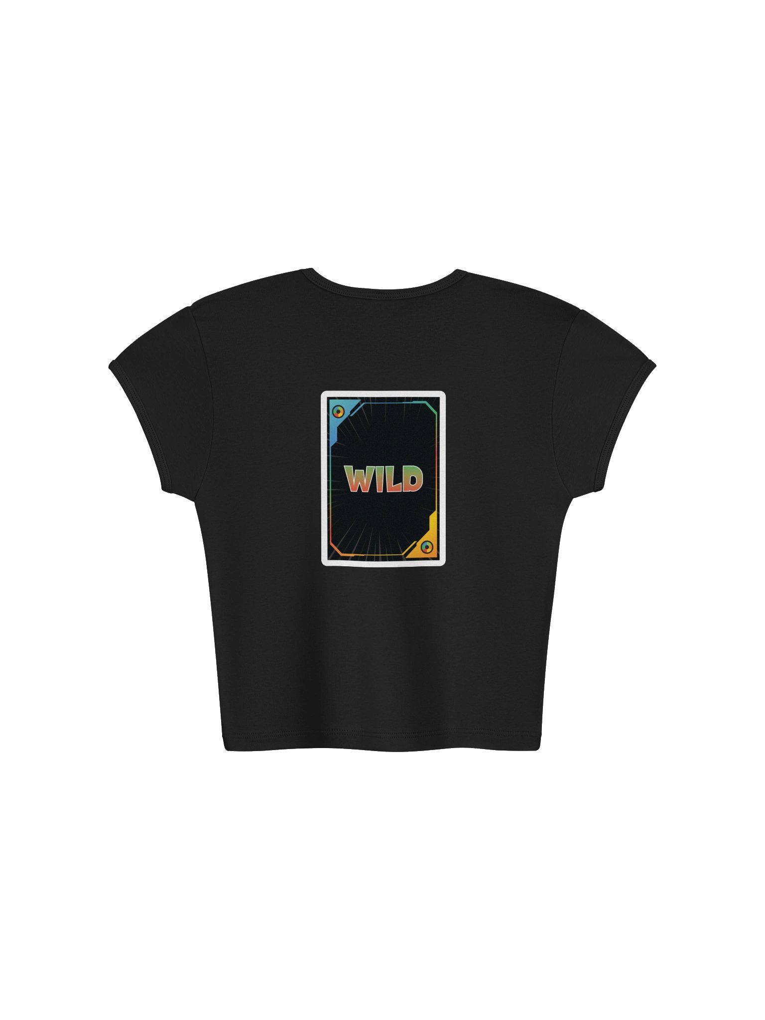 LA Apparel Womens Ribbed Baby Tee Crop Top - Black with logo on front and Wild card on back product image (2)