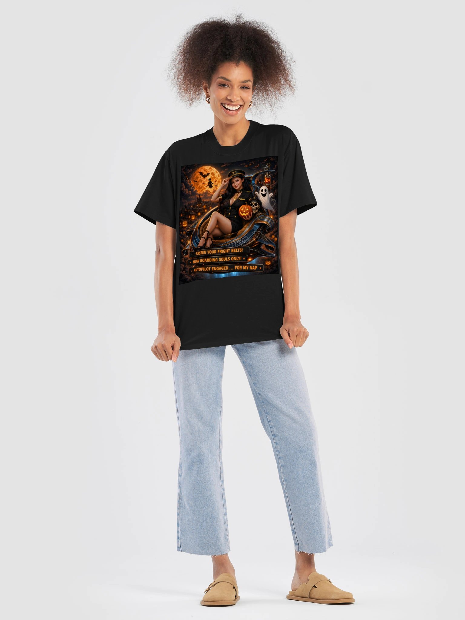 Halloween Space Pilot T-Shirt, Spooky Sci-Fi UFO Ghost Pumpkin Graphic Tee for Adults product image (7)