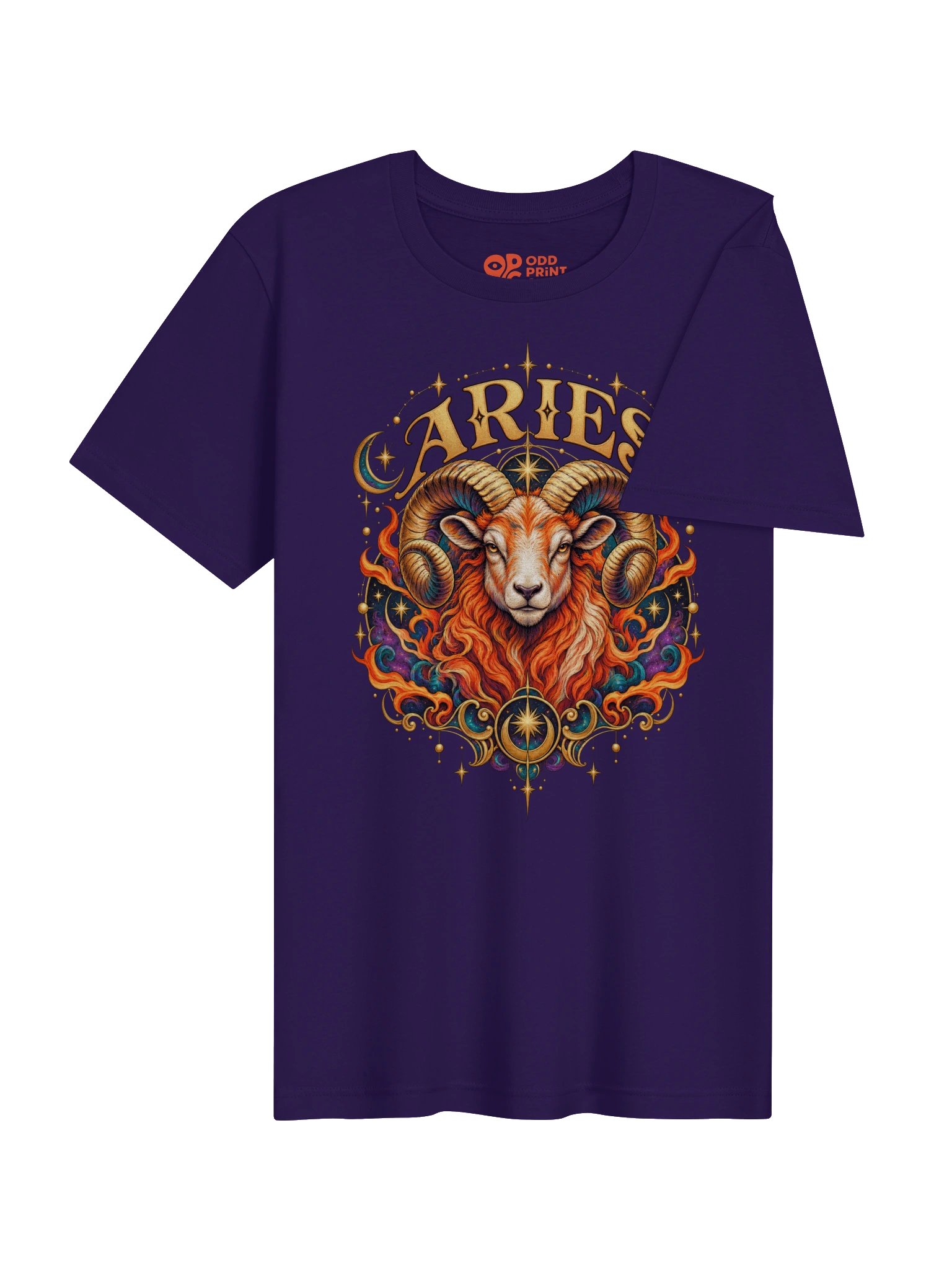 Aries Zodiac T-Shirt With Fiery Ram and Celestial Stars product image (6)