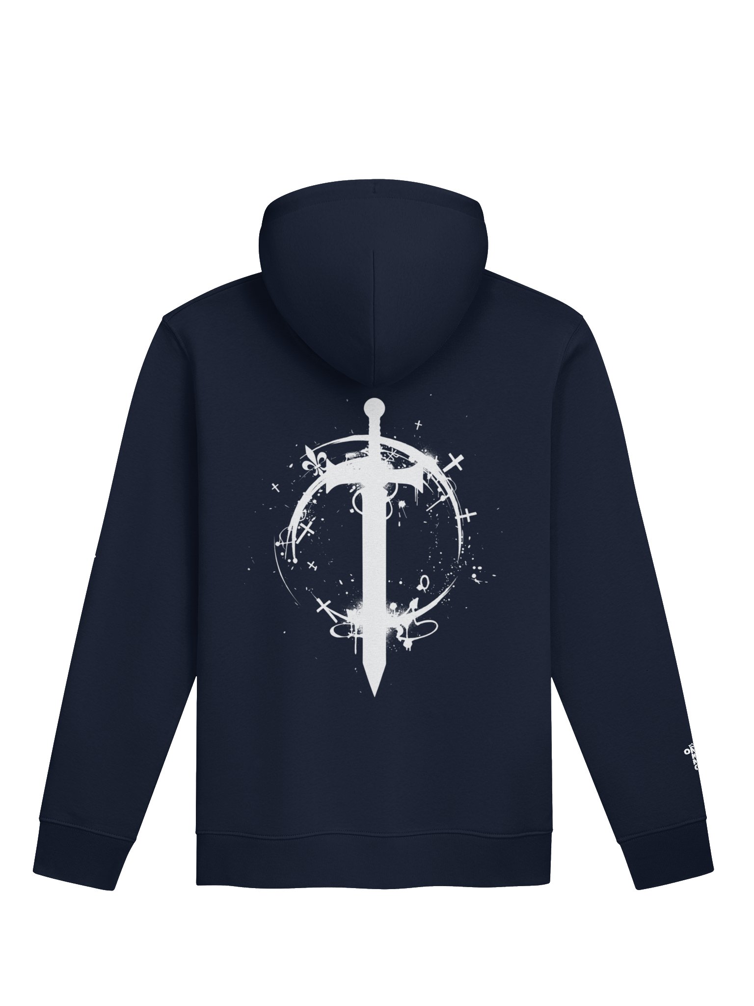 ONE KING Urban Crusader Silhouette 100% Organic Cotton Premium Street Hoodie with embroidered sleeve logo white print product image (1)