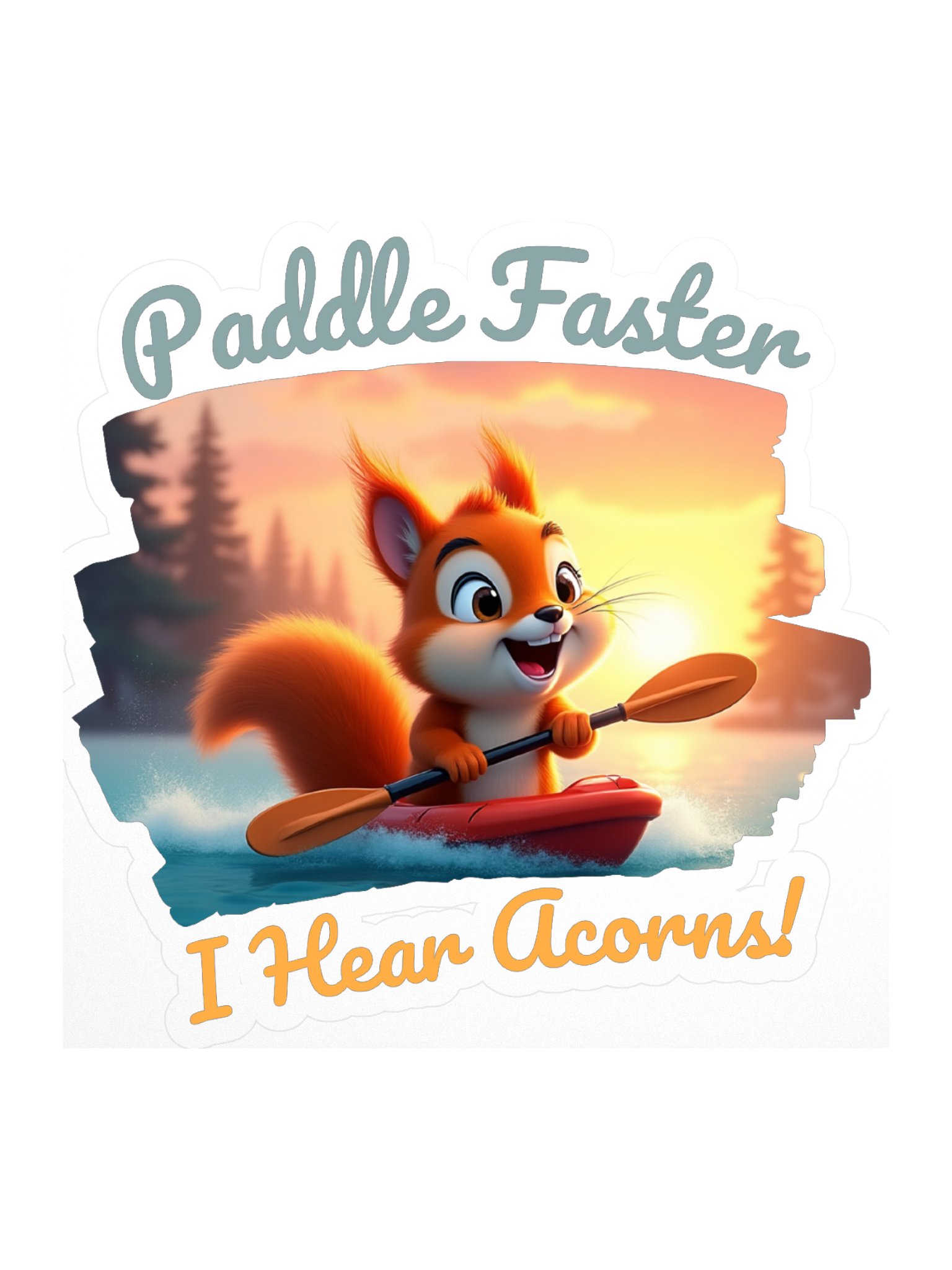 Paddle Faster, I Hear Acorns – Funny Kayaking Red Squirrel Kiss Cut Sticker product image (1)