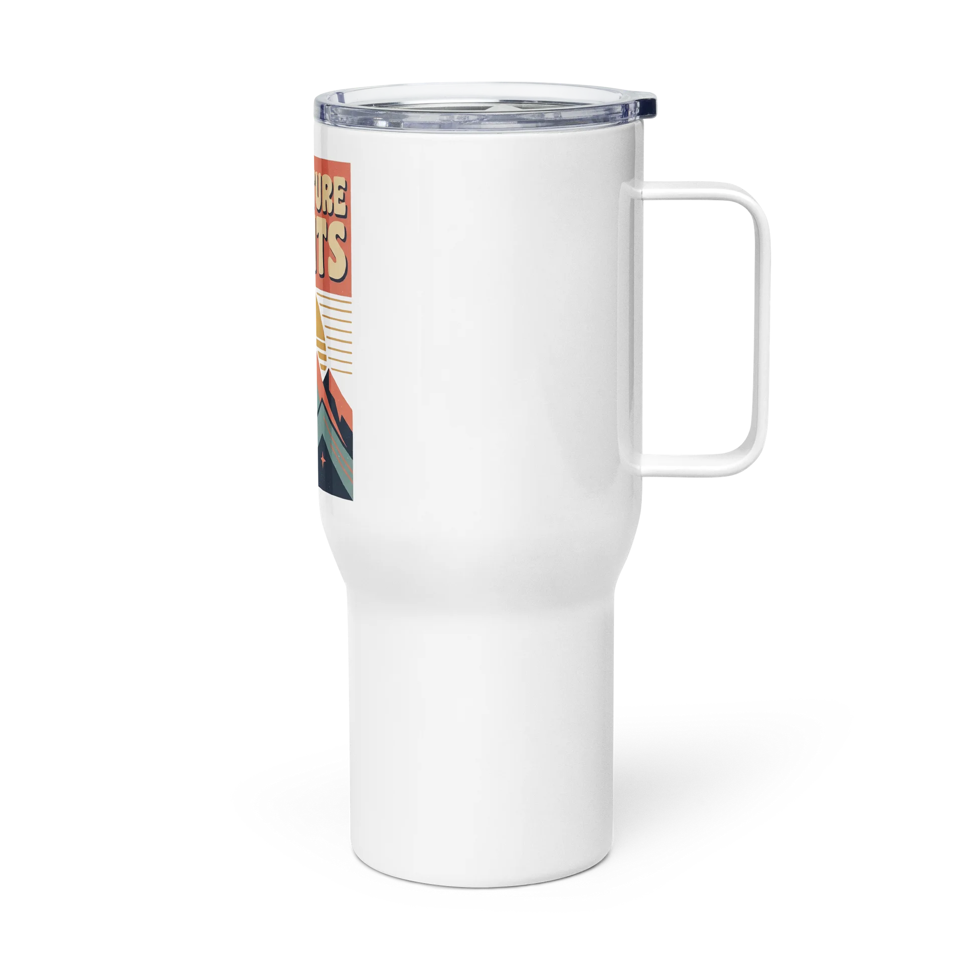Adventure Awaits Travel Mug with Handle – Vintage 80s Mountain Travel Mug product image (4)