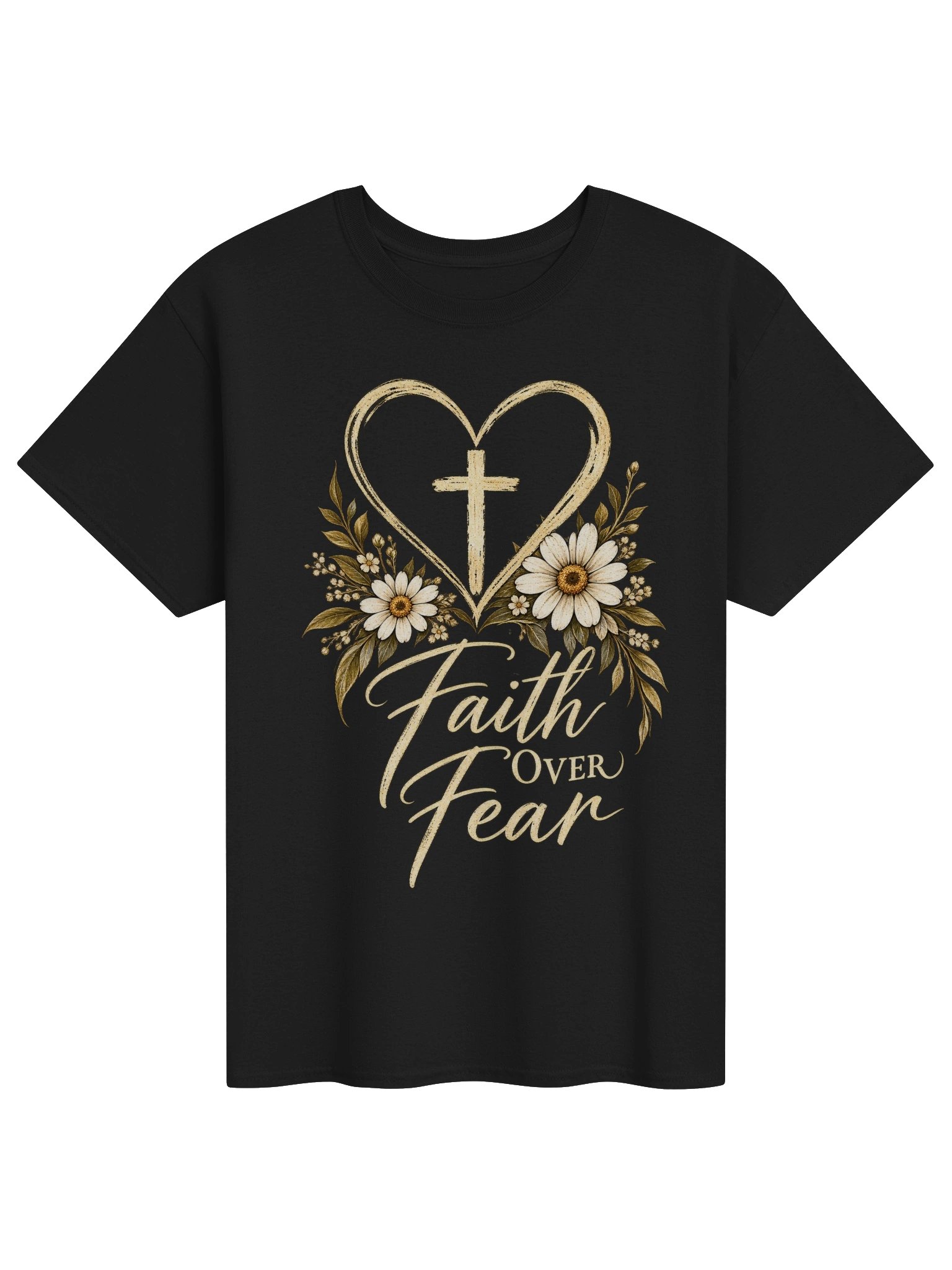 Faith Over Fear Christian Floral Cross T-Shirt – Inspirational Faith Tee product image (1)