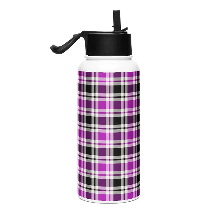 Purple, Black and White Plaid Water Bottle product image (1)