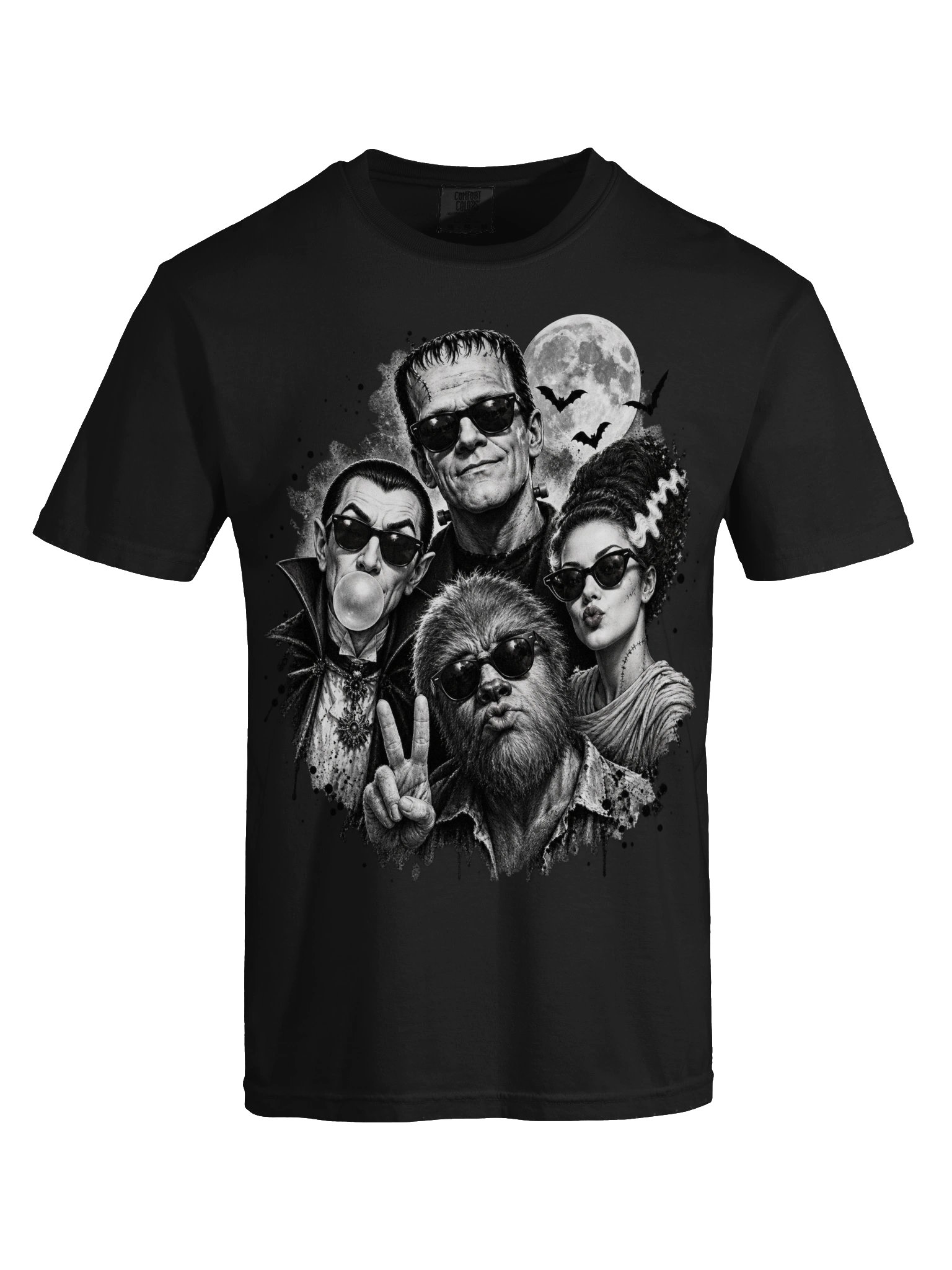 Classic Horror Monsters Selfie Graphic T-Shirt | Retro Cool Monsters Graphic Tee product image (5)