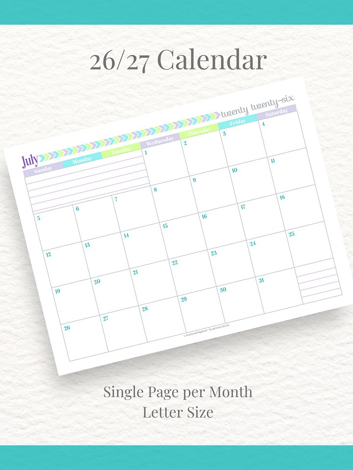 Pretty in Pastel- 26/27 Calendar - Single Page per Month - Letter Size product image (1)