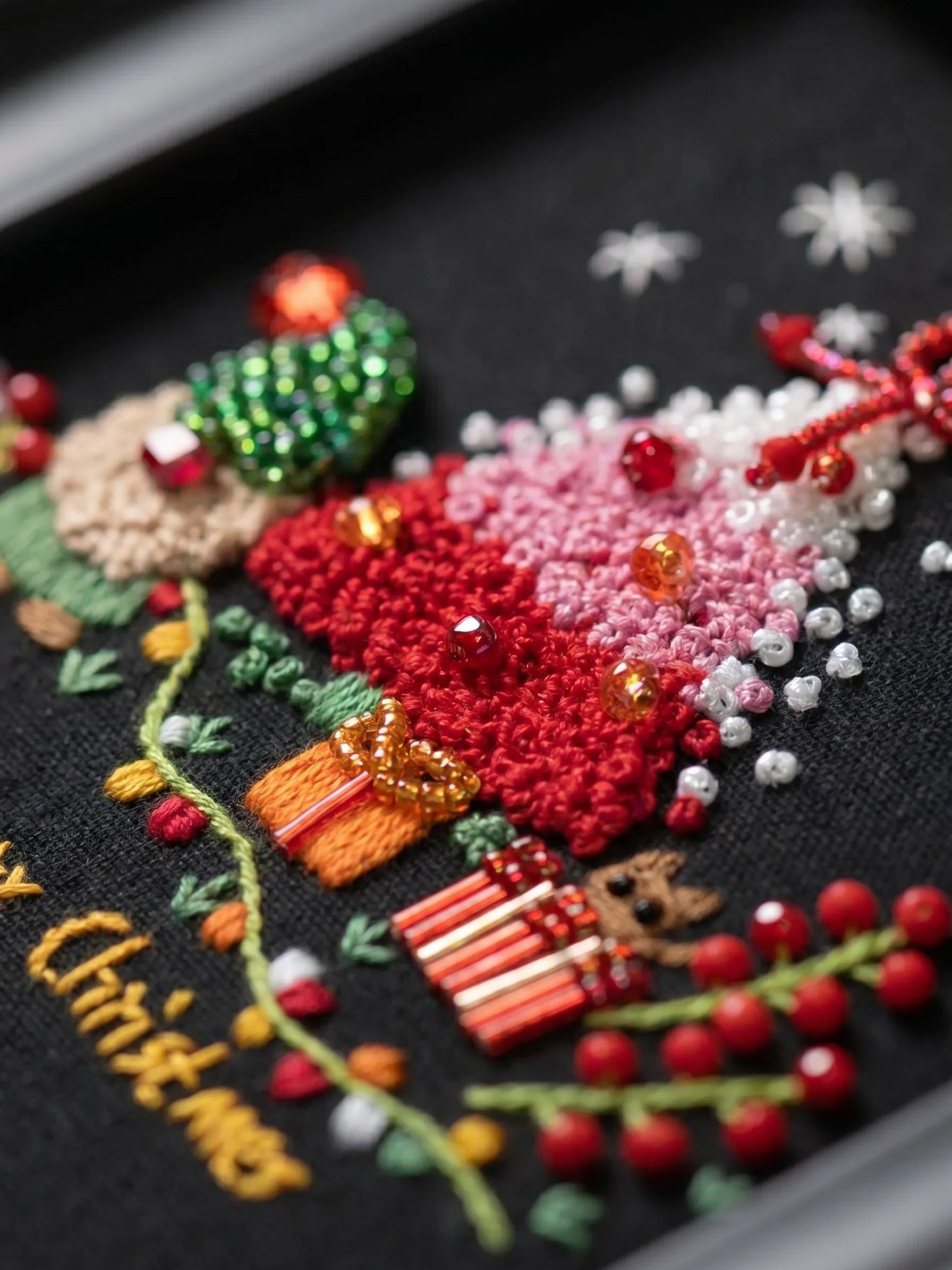Winter Solstice Wish Christmas Beaded Painting Ready to Display Open Frame Luxury Textile Masterpiece product image (3)