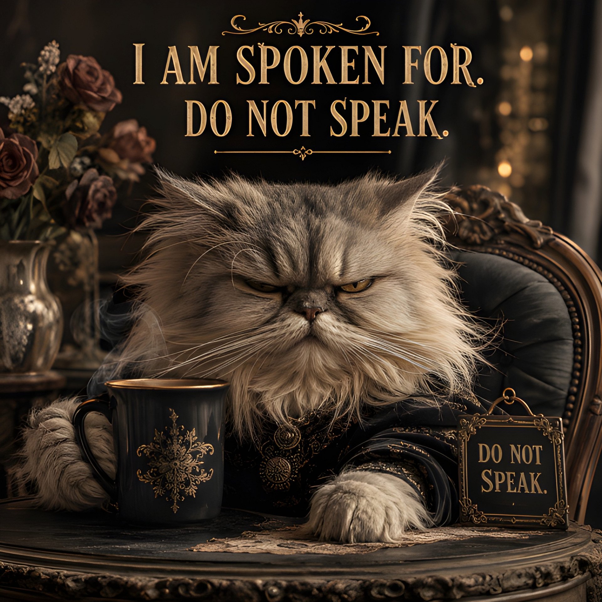 I Am Spoken For Do Not Speak Cat Wall Art | Funny Grumpy Cat Printable | Gothic Cat Gift product image (2)