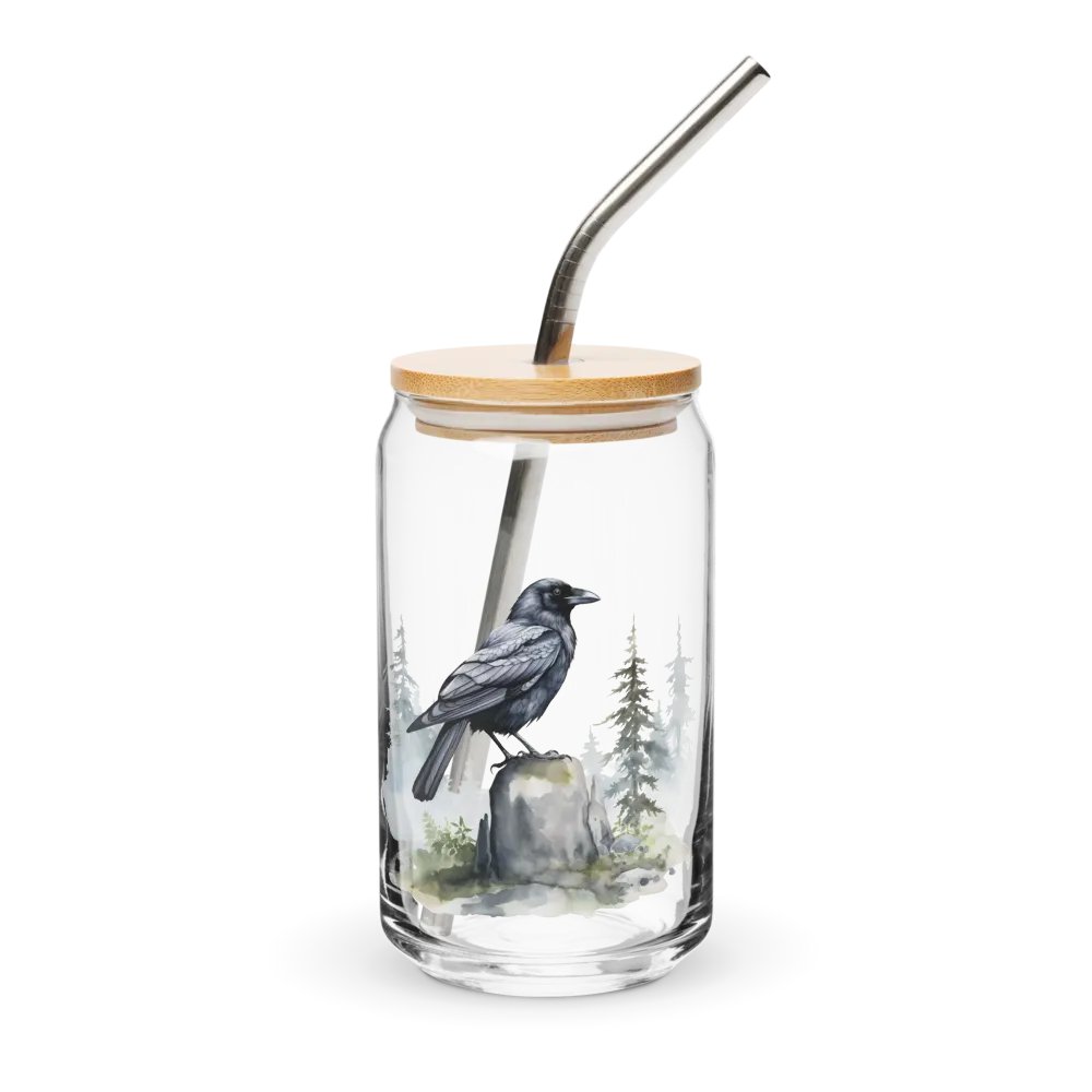 Can-Shaped Glass 🖤 Majestic Watercolor Crow product image (1)