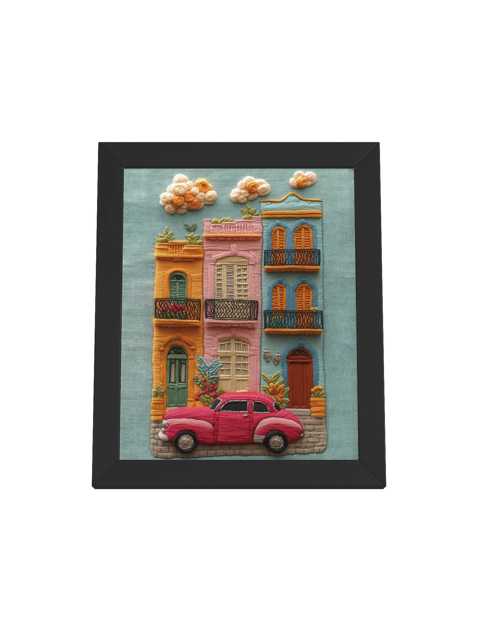 Colorful Streets of Cuba | Embroidery-Style Wall Art — Framed Print product image (1)