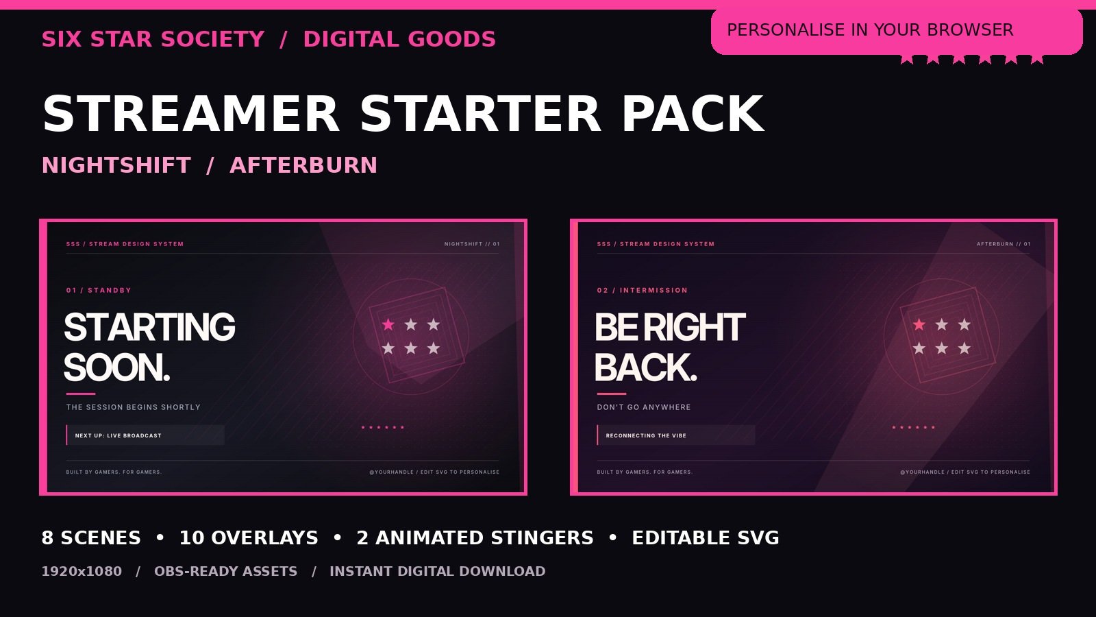 SSS Streamer Starter Pack — Customisable OBS Overlays & Transitions product image (1)