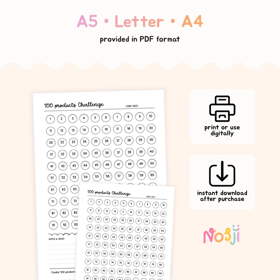 100 Products Challenge Printable Product Tracker product image (2)