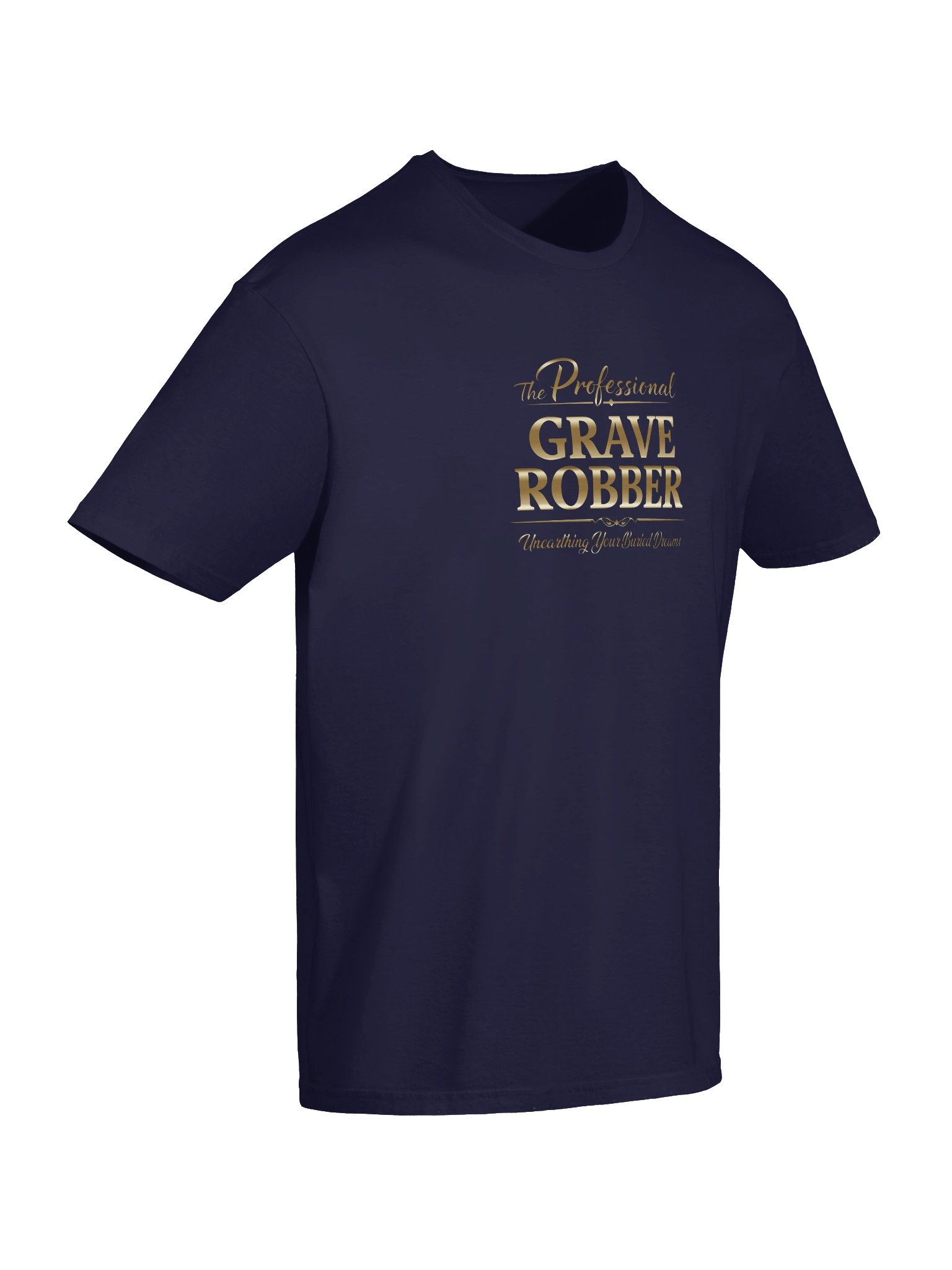 The Professional Grave Robber Navy Blue Gold Script Tee product image (6)