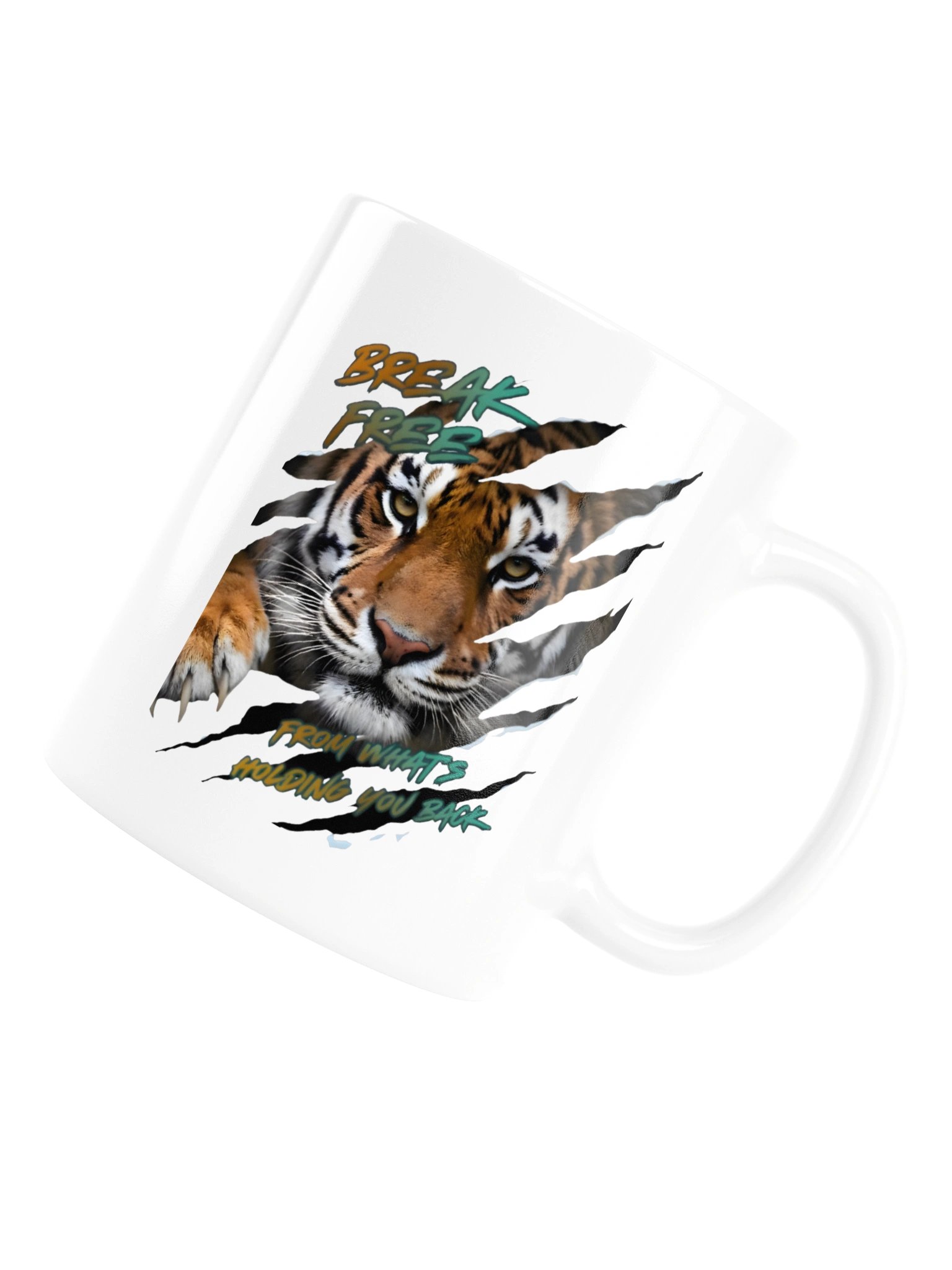 Encouraging Mug- Tiger Graphic- "Break Free From What's Holding You Back" - White Glossy Mug by Mugz- Mental Health Inspiration by Mind Matter product image (6)