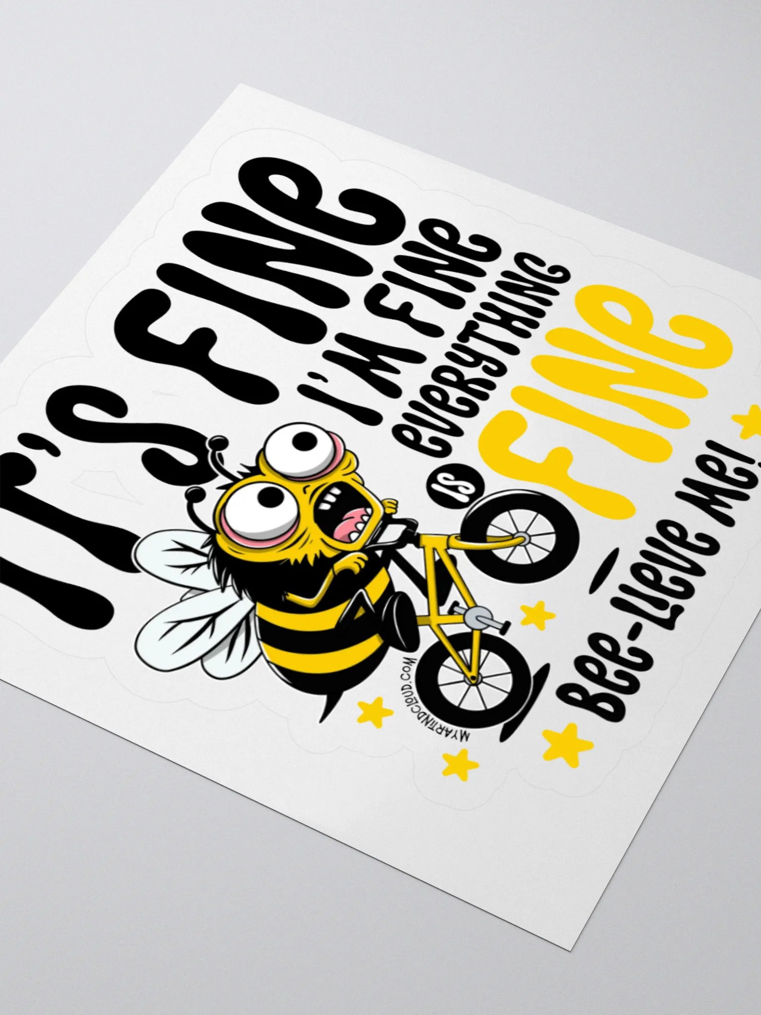 Funny Bee on Bike Sticker – “Everything Is Fine” Cycling Meme Decal | Cute Mental Health Humor Sticker for Laptops, Water Bottles & Notebooks product image (8)