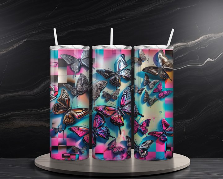 Butterfly 20 oz Skinny Tumbler Sublimation Design Digital Download PNG Instant DIGITAL ONLY, Butterfly Mural Tumbler Wrap product image (2)
