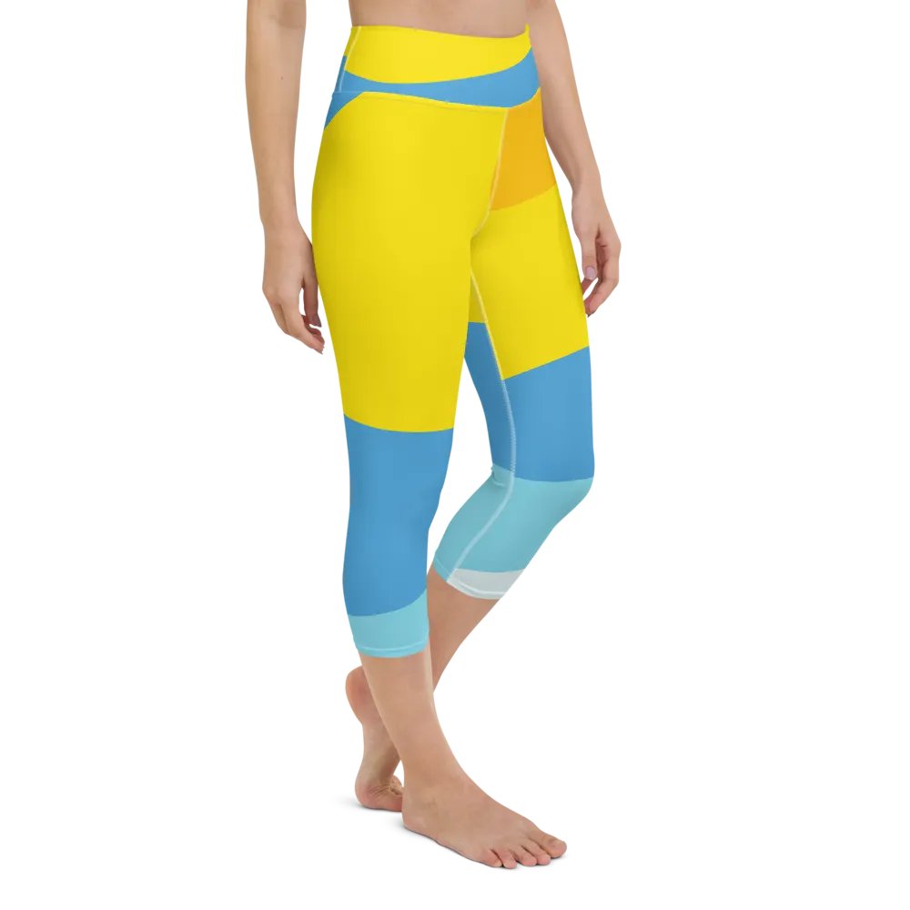 Yellow/Blue Abstract All-Over Geometric Print Capri Leggings product image (3)