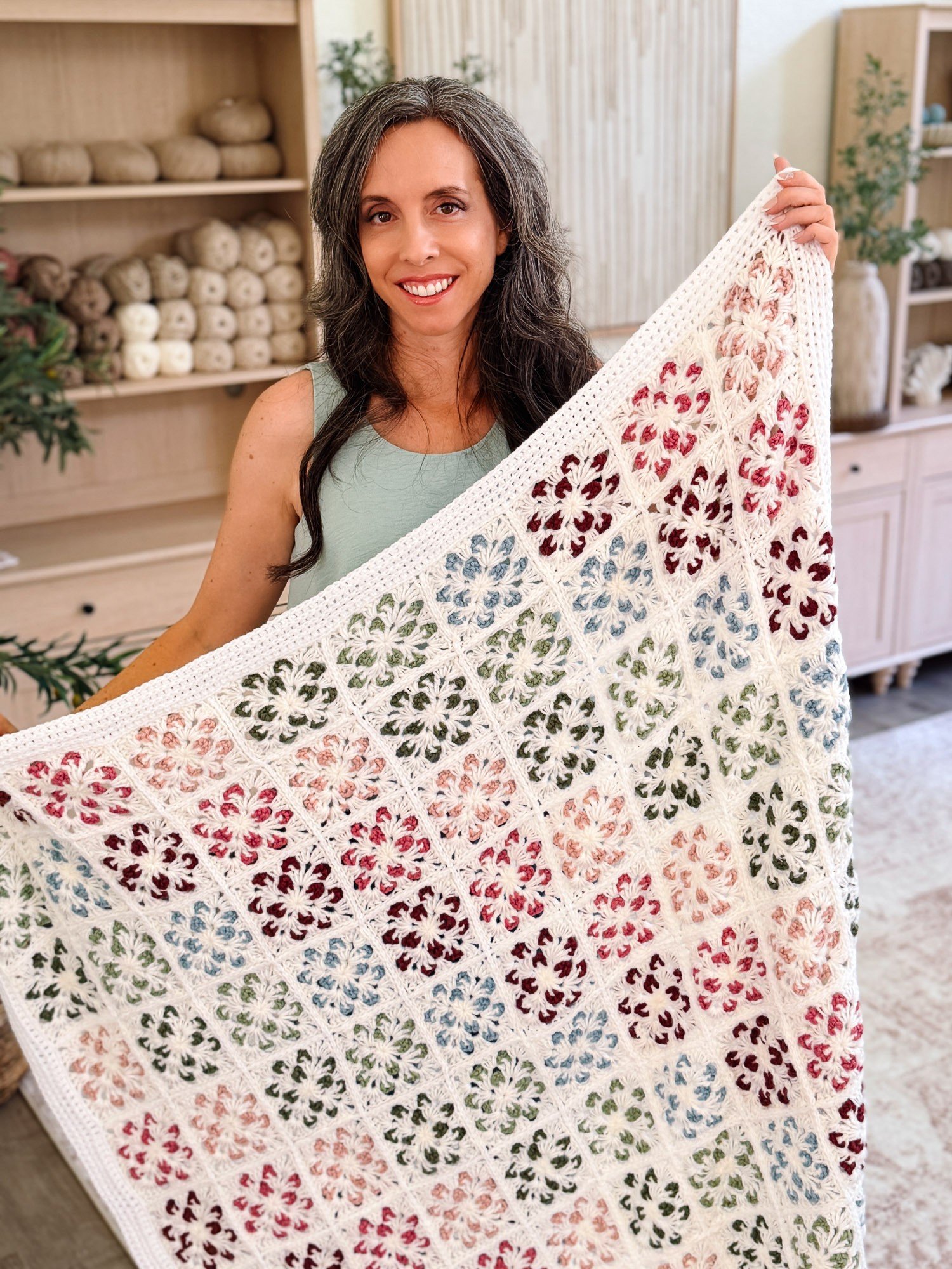 Crochet Granny Square Blanket Pattern | Blossom Flower Squares, 9 Sizes Lovey to Twin | PDF + Video + App product image (9)