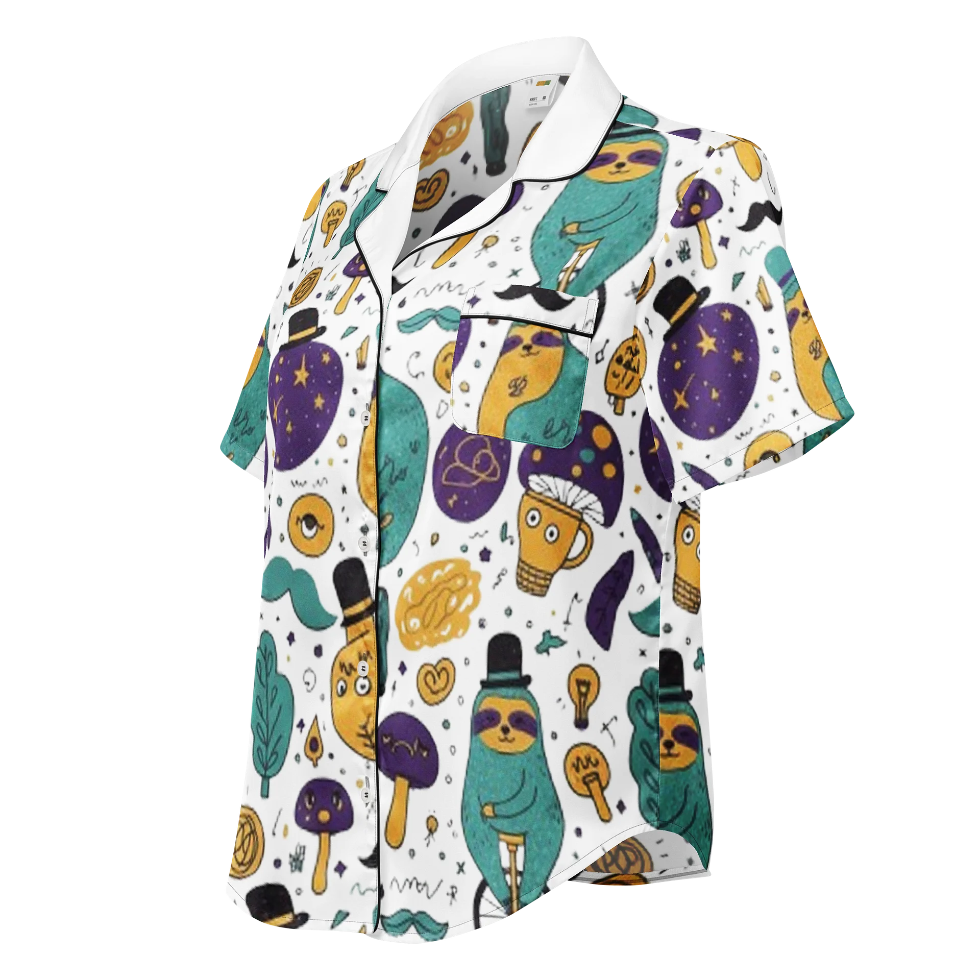 Cute Dapper Sloth and Magic Mushroom Pattern Loungewear Top product image (1)